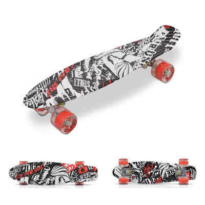 Byox Skateboard Kinder Skateboard 22" Skull, 85A PU LED Rollen ABEC 7 Lager Aluminium-Achsen