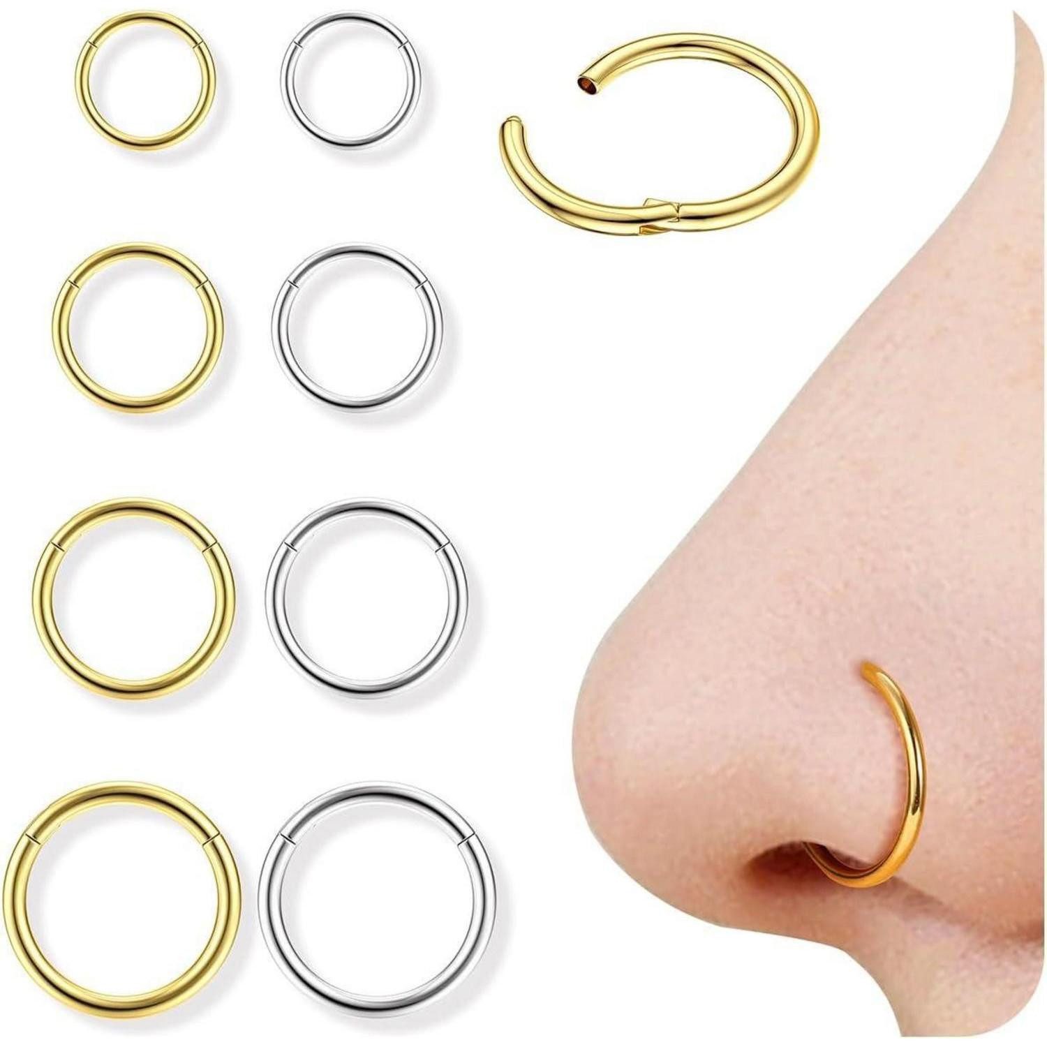 Nasenpiercing Nasenpiercing Ring 316L Chirurgenstahl 16G Gold+Silber 18G-6 8 10 12mm