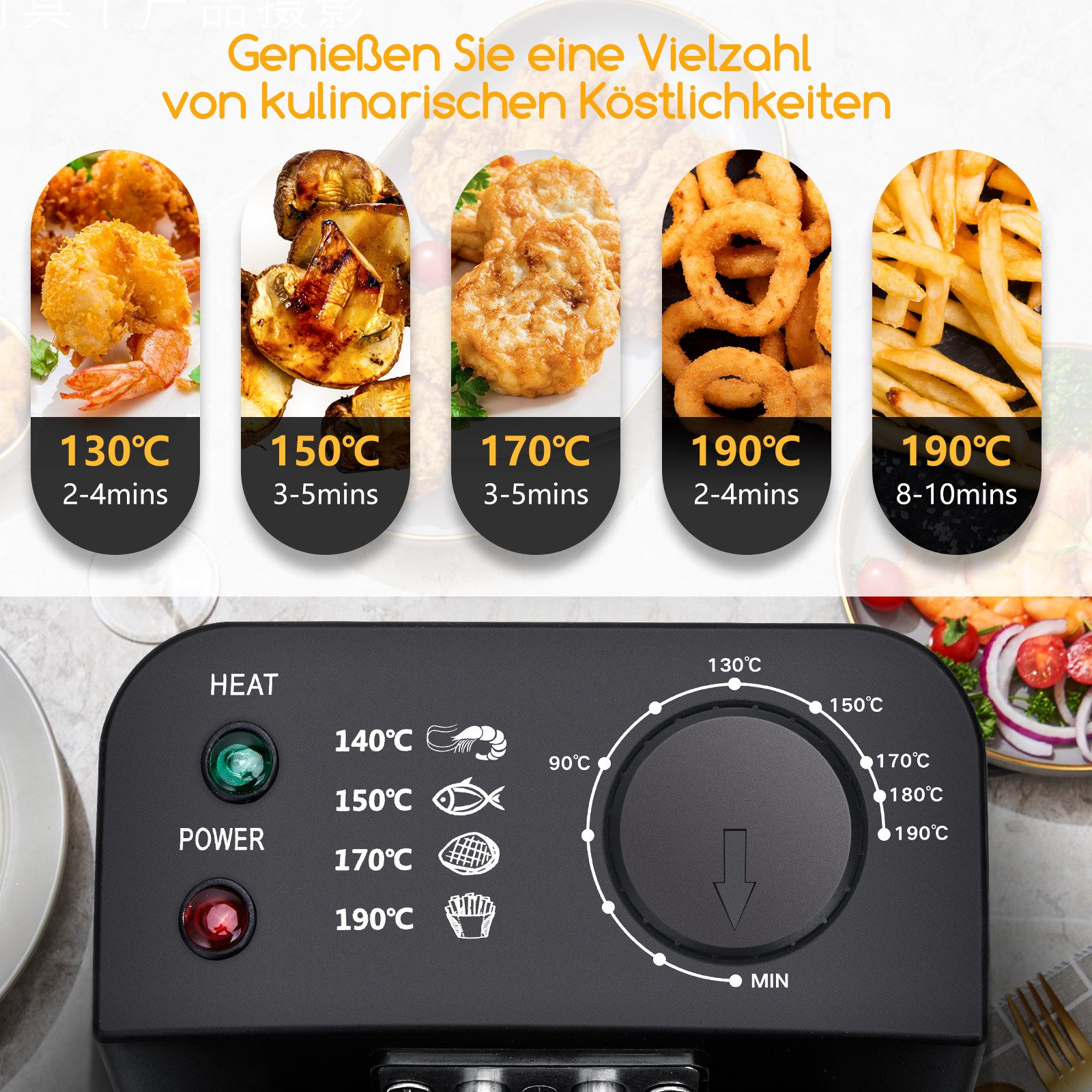 Aigostar Fritteuse Semi-professionelle Fritteuse, Edelstahl, 2200W, 3L