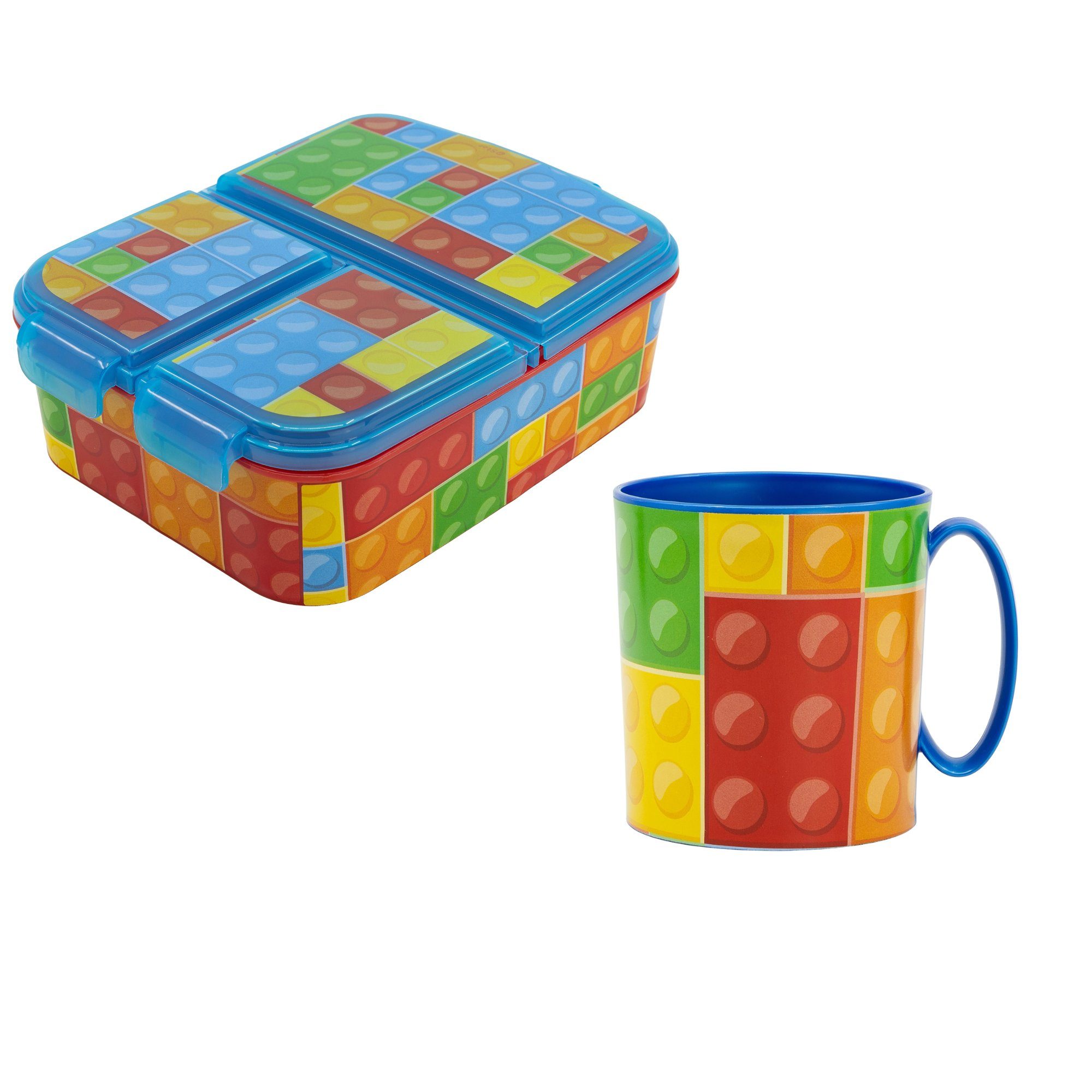 Klemmbausteine teiliges Brotdose Kunststoff, mit 3 2 Kammern Kinder Set, Becher Stor Lunchbox plus