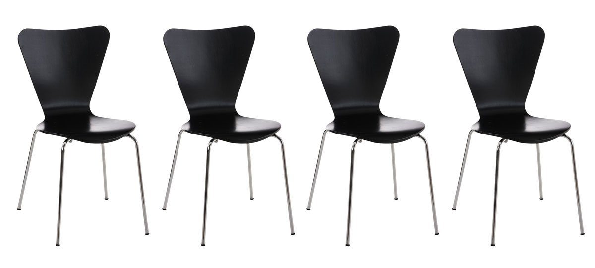 TPFLiving Besucherstuhl Calisso mit ergonomisch geformter Sitzfläche - Konferenzstuhl (Besprechungsstuhl - Warteraumstuhl - Messestuhl, 4 St), Gestell: Metall chrom - Sitzfläche: Holz schwarz