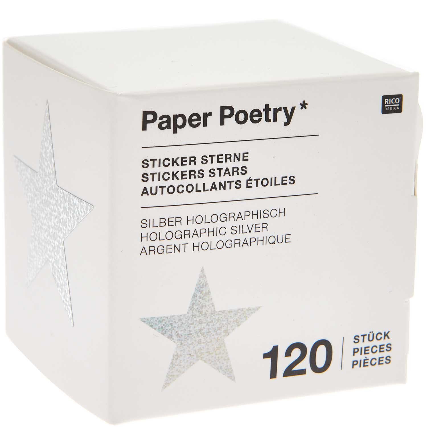 Thumbnail - Rico Design Sticker Sticker Sterne, silber, holographisch FSC Mix, 120 Stück, (120-tlg)