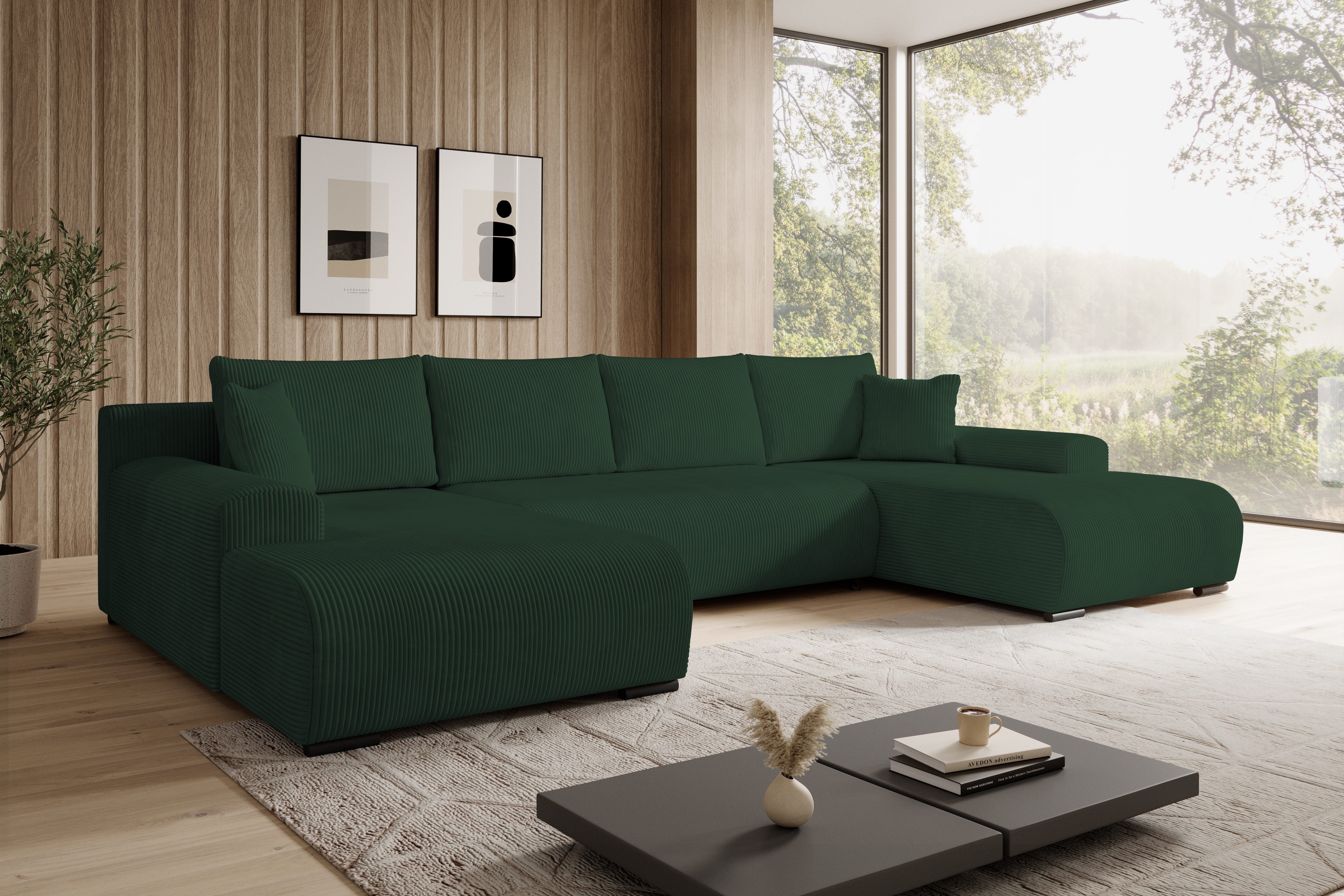 storez24 Ecksofa Ellen U, mit Bettkasten und Schlaffunktion, Cordstoff, U-Form, bequem