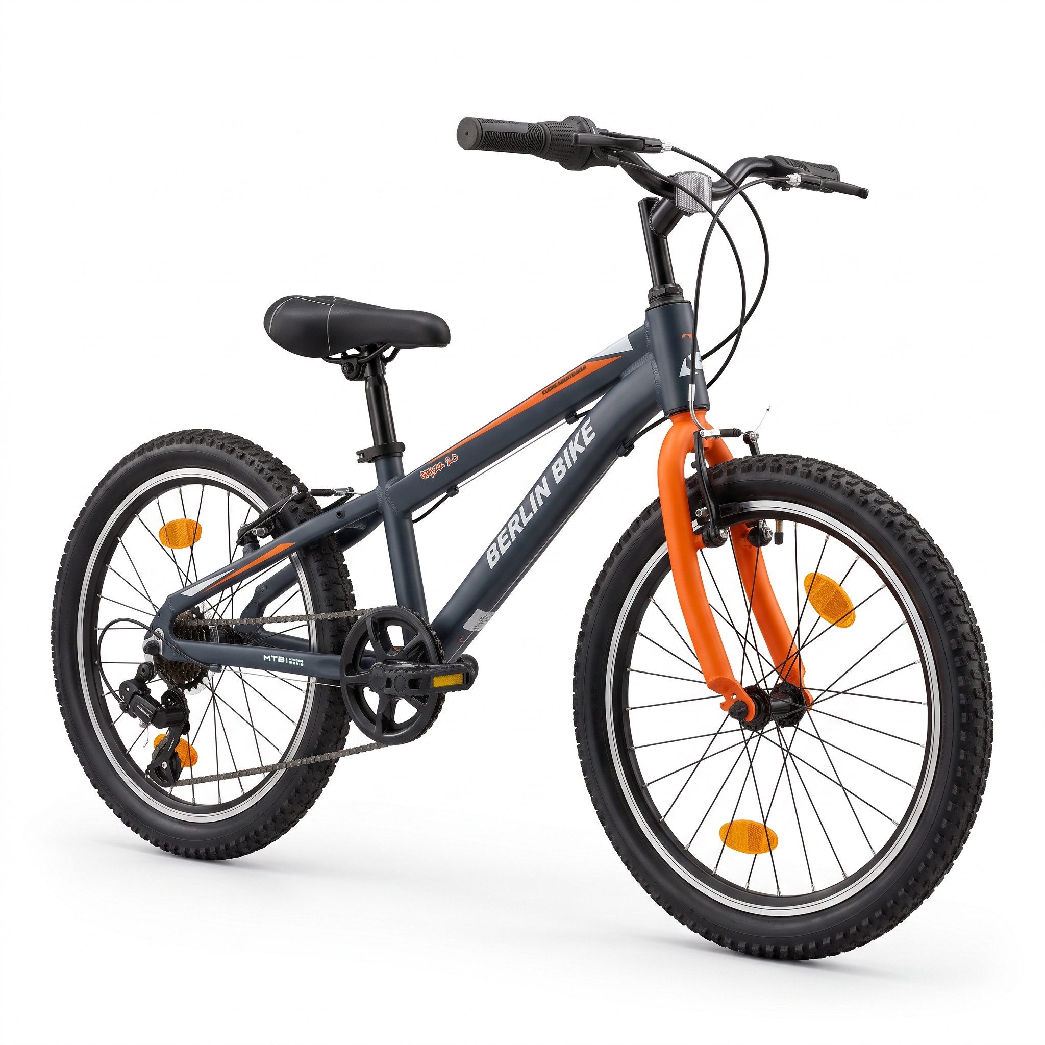 BERLIN BIKE Kinderfahrrad 20 Zoll MTB Kid Grizz Serien, leichtes Aluminiumrahmen, 7 Gang Shimano RD-TY200 Schaltwerk, Kettenschaltung, Mitwachsend dank höhenverstellbarem Sattel und Lenker