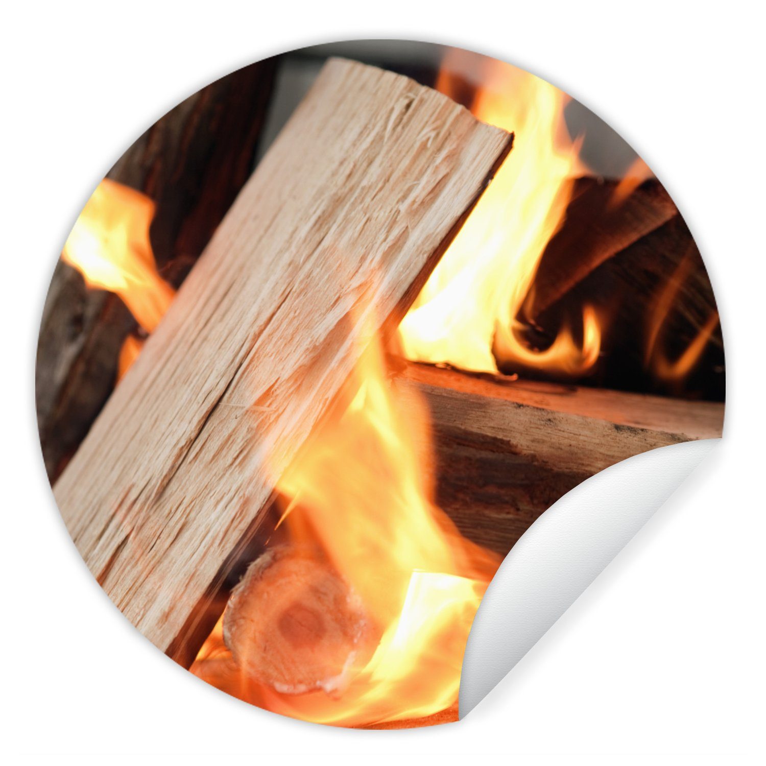 MuchoWow Wandsticker Holzverbrennung am offenen Tapetenaufkleber, Wohnzimmer Rund, Tapetenkreis für Kinderzimmer, St), (1 Feuer