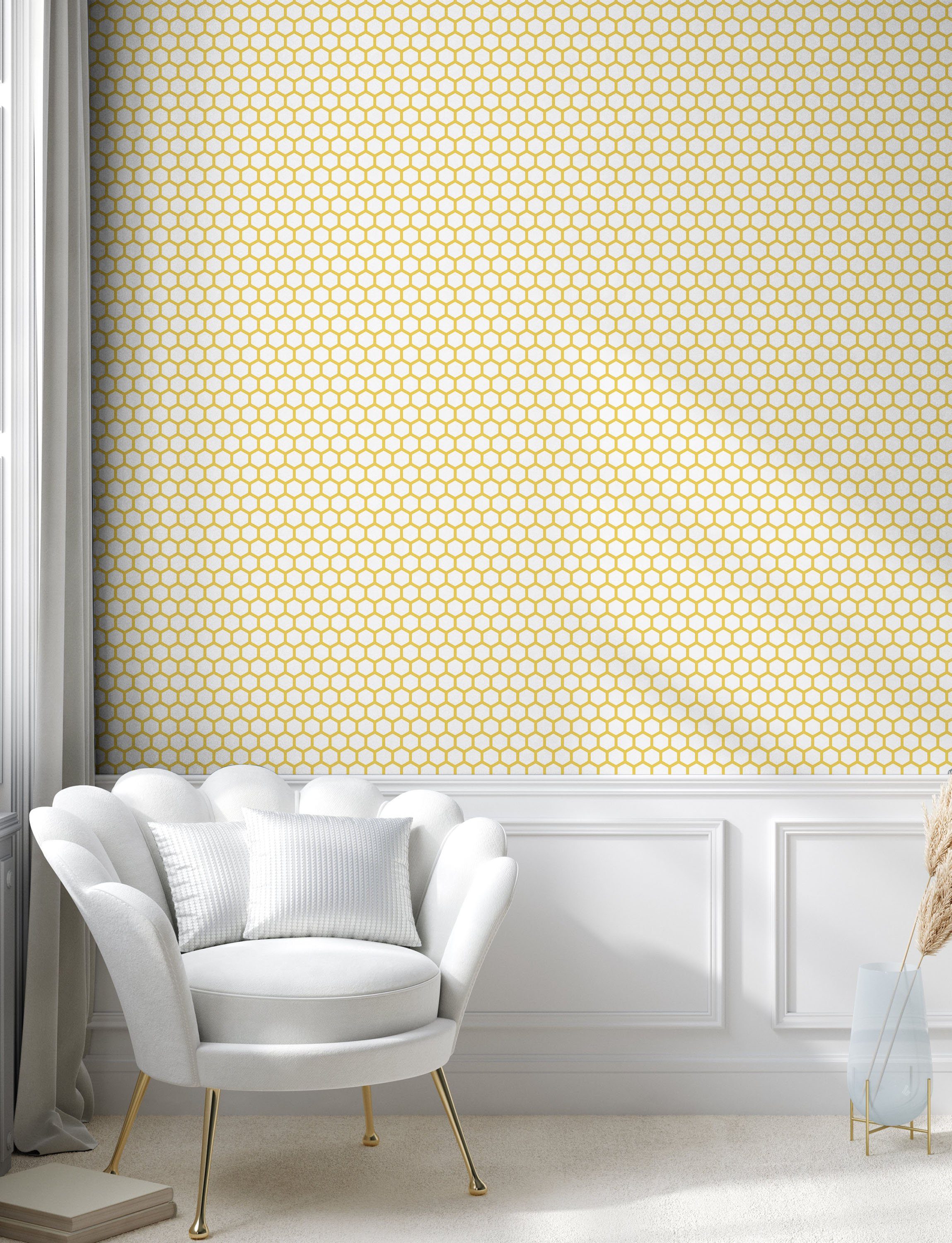 Gelb und Küchenakzent, selbstklebendes Vinyltapete Abakuhaus Wohnzimmer Comb Hexagonal Weiß
