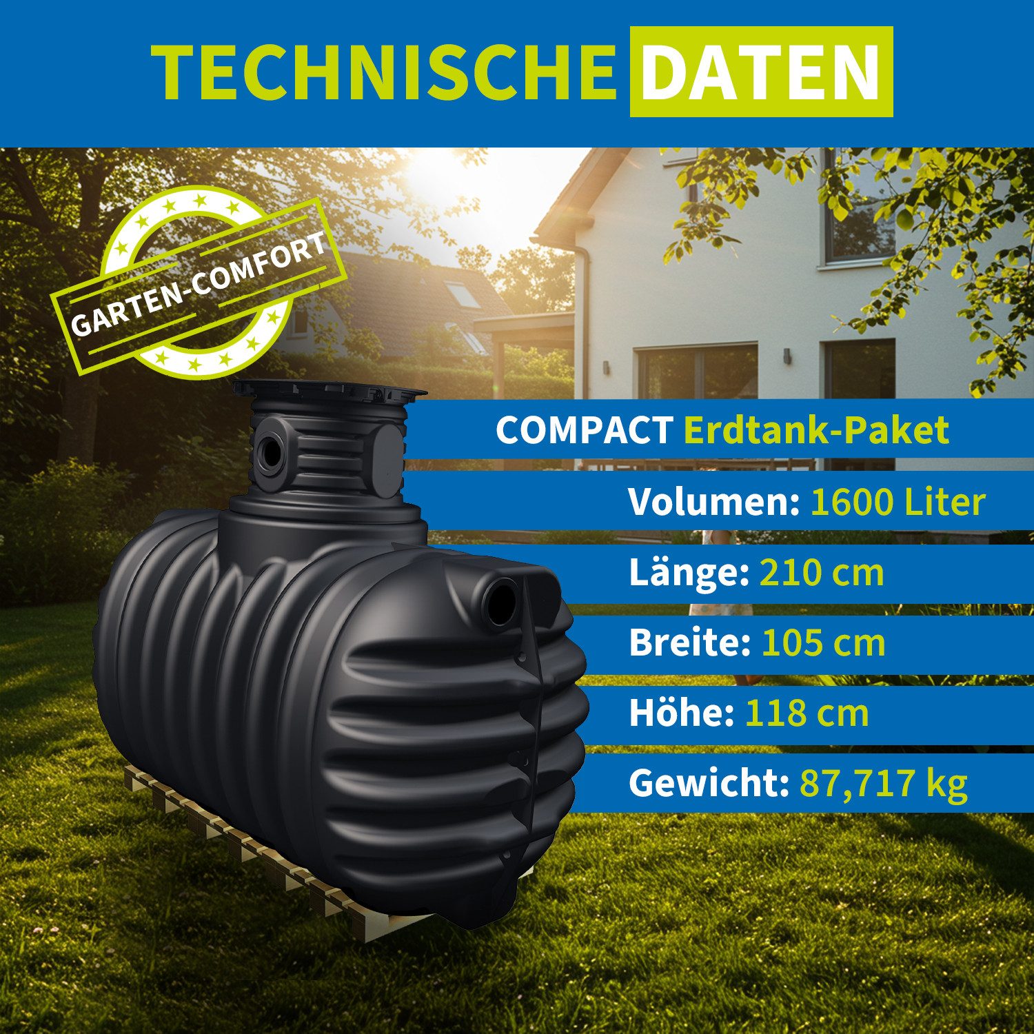 4rain Druckbehälter COMPACT Erdtank-Paket 1600 Liter Garten-Comfort