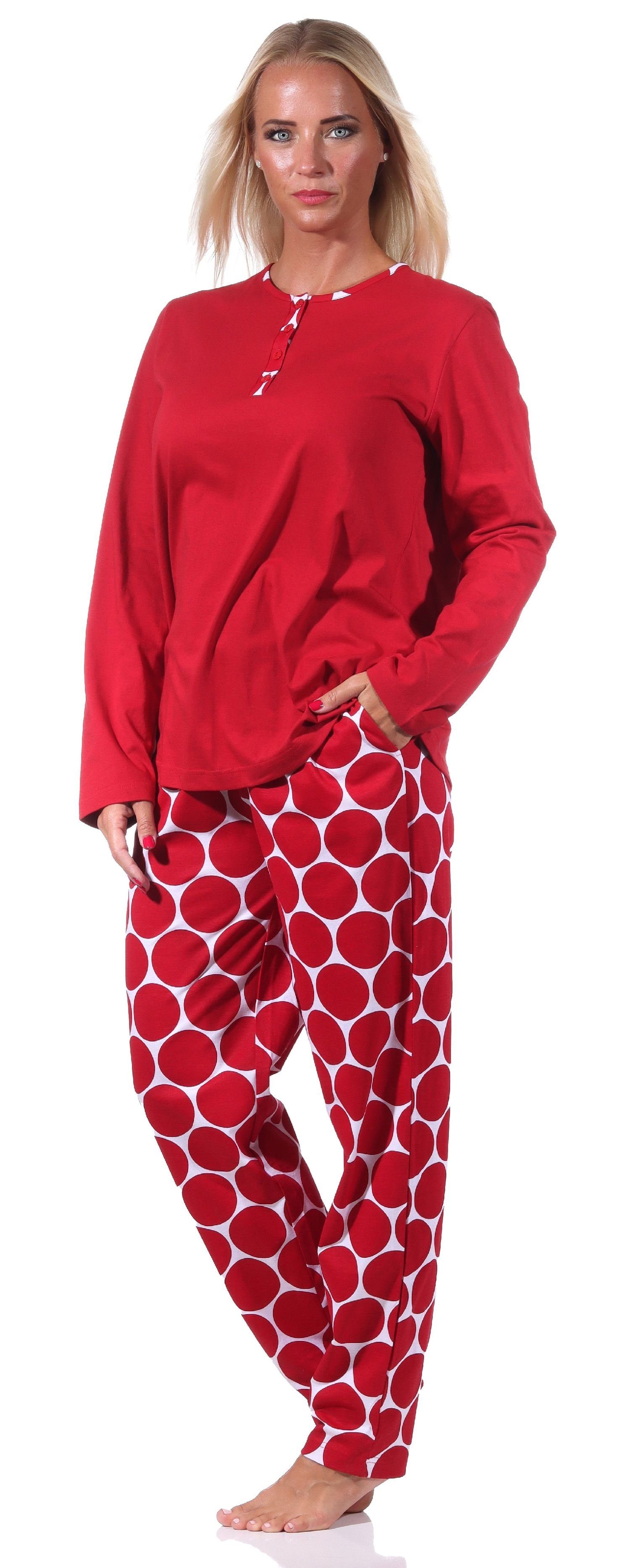 in Optik Damen langarm Punkte Pyjama Schlafanzug, rot Hose Normann Tupfen Pyjama /