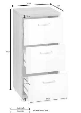 Homexperts Unterschrank Nusa Breite 35 cm, Badezimmerschrank mit Metallgriffen, 3 Schubladen