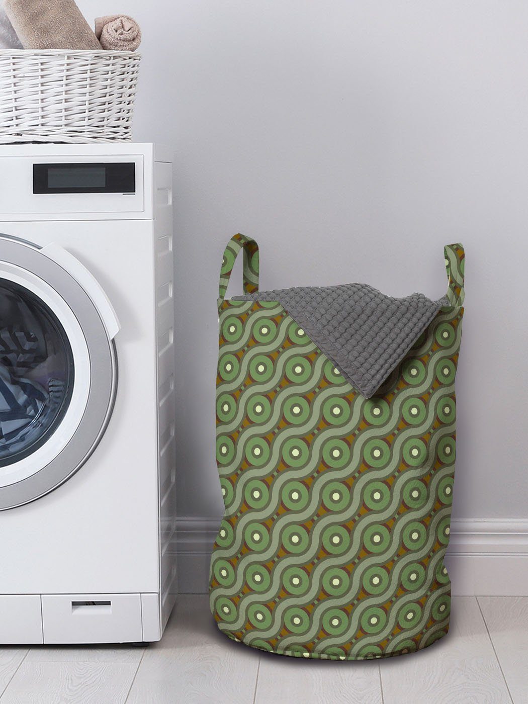 Abakuhaus Wäschesäckchen Wäschekorb mit Griffen quer Geometrisch Wellen kreuz für Kordelzugverschluss Waschsalons, durch und