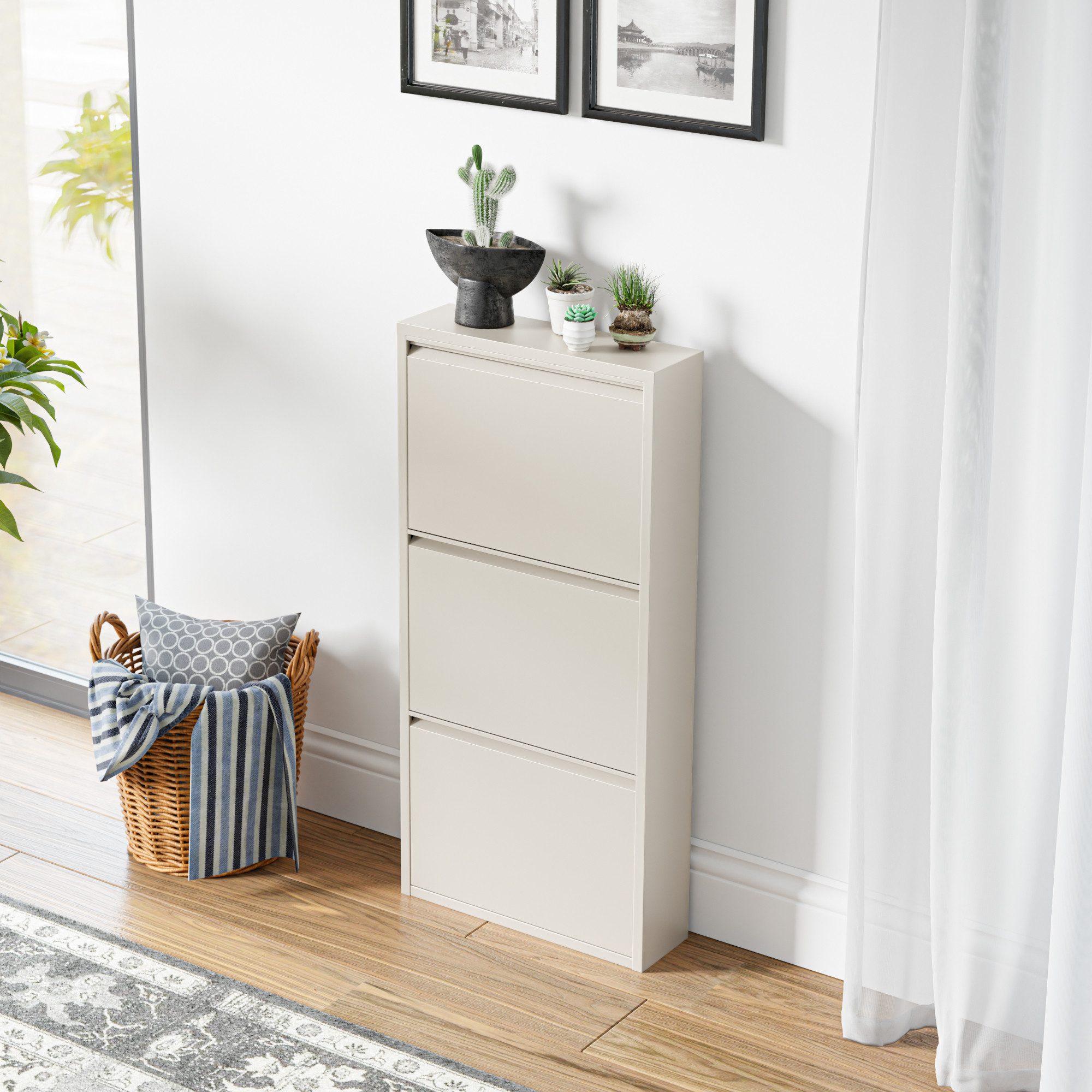 en.casa Schuhschrank »Sokndal« mit 3 Klappen Metall Pfefferweiß – Bild 4 von 5