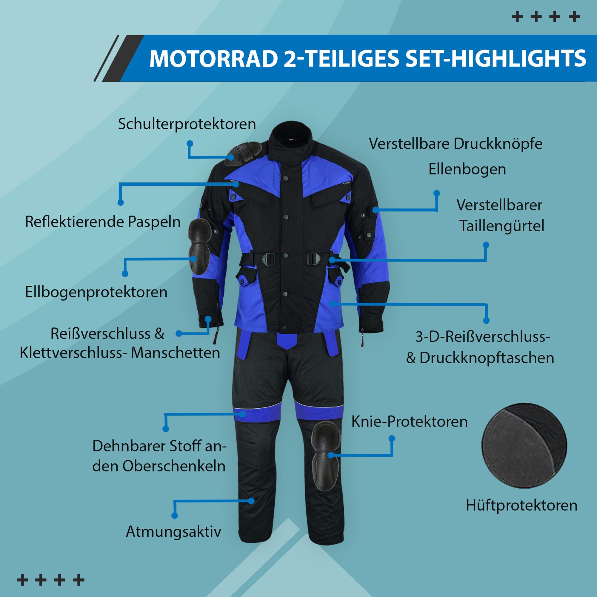 German Wear Motorradkombi GW302K (Spar-Set, 2-tlg., mit Protektoren, Motorradjacke & Motorradhose) 2-teiler Motorradjacke + Motorradhose – Bild 4 von 5