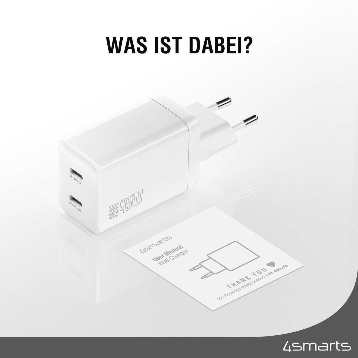 4smarts 4smarts Ladegerät PDPlug Dual 45W GaN 2xC, weiß Universal-Ladegerät (Fast Charge)