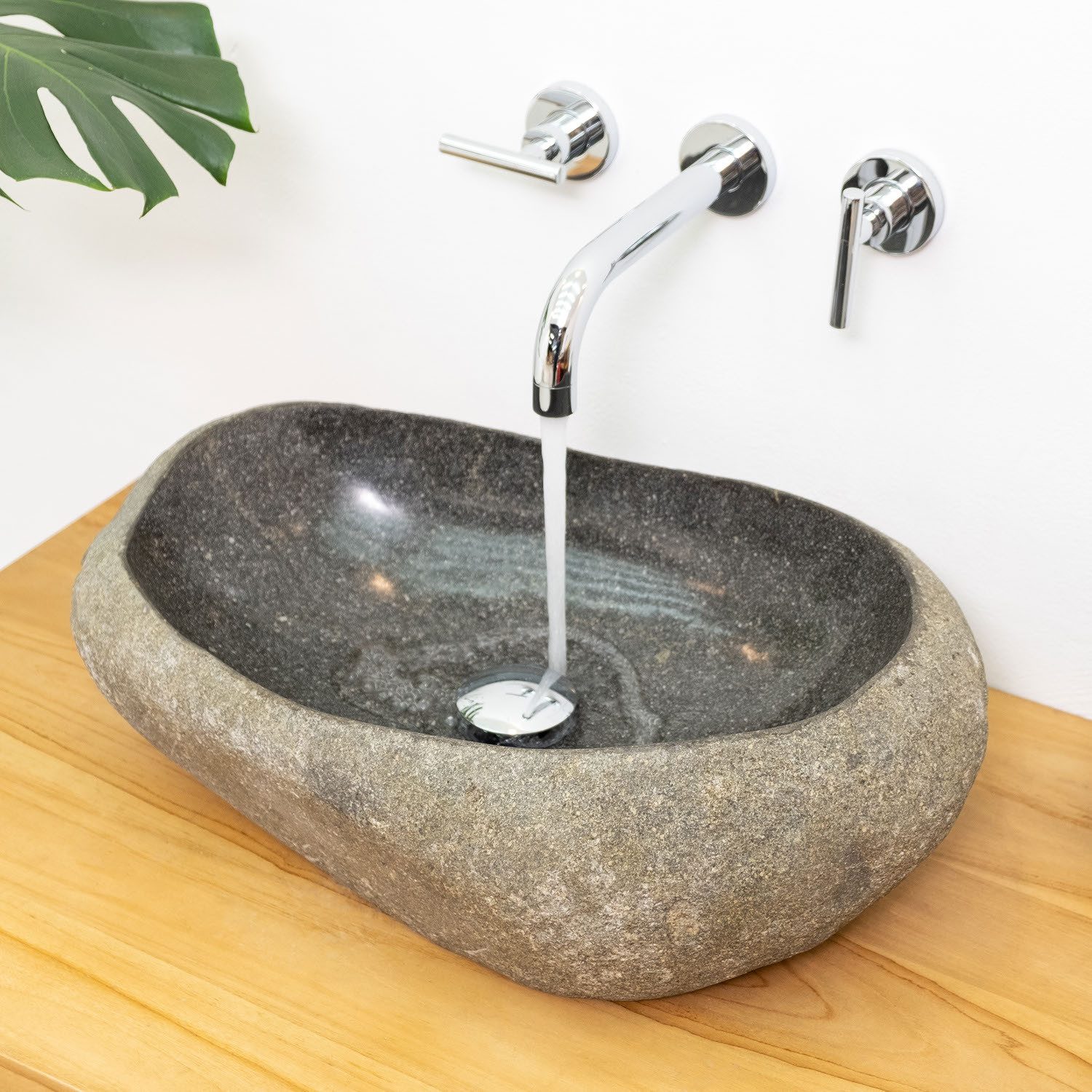 wohnfreuden Aufsatzwaschbecken Naturstein Waschbecken 50 cm mit Naturkante (Kein Set), NEW-6600