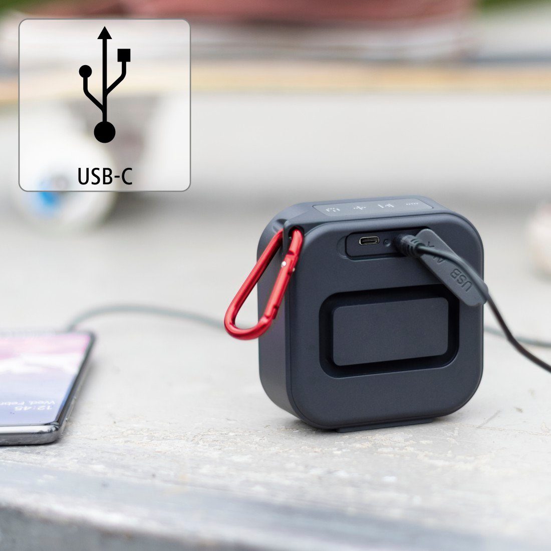 Hama Mini-Bluetooth-Lautsprecher (wasserdicht IP67, 3,5W, W) mobil, Karabiner) schwarz Bluetooth-Lautsprecher (3,5