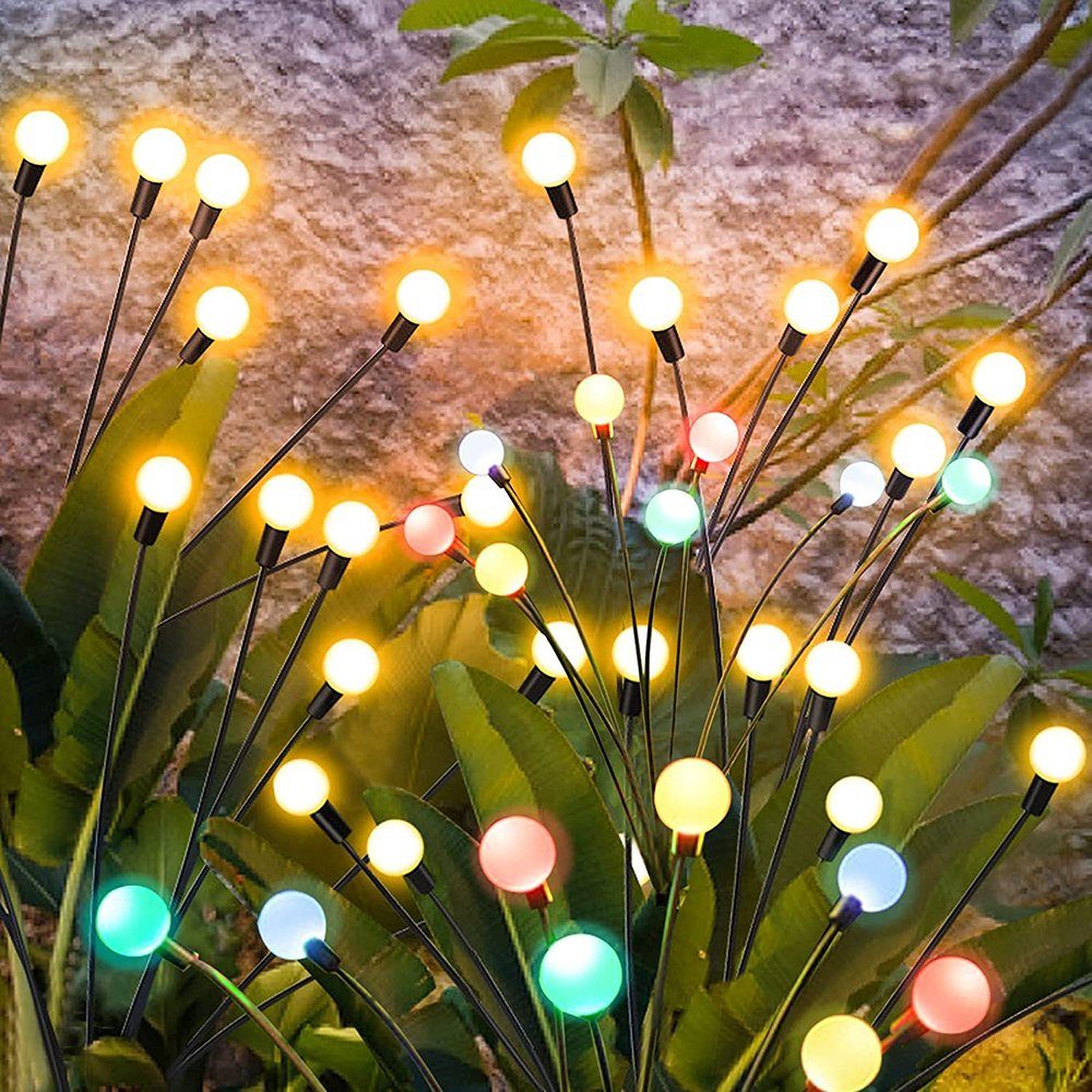 GelldG LED Solarleuchte Firefly Solar-Wegbeleuchtung, 2 Stück Beleuchtung Glühwürmchen bunt