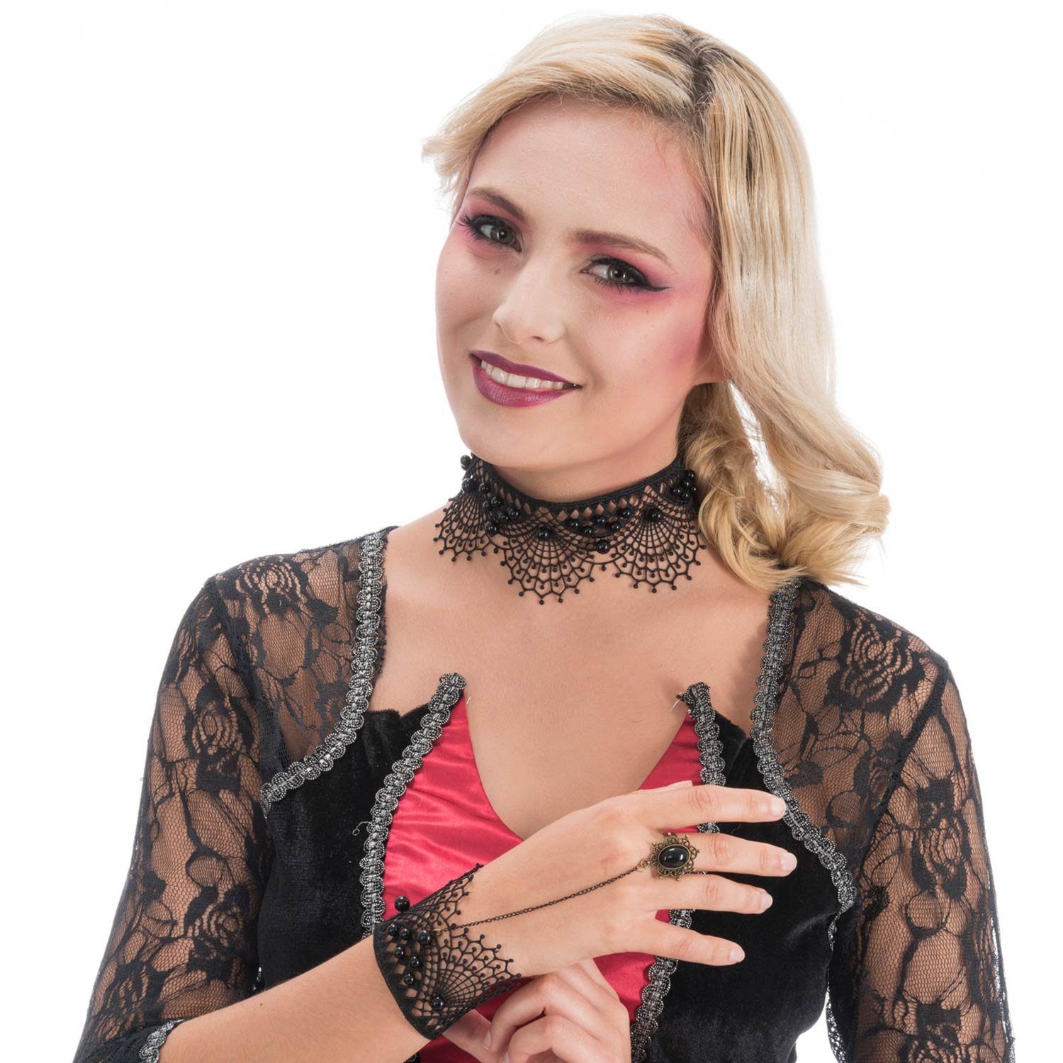 CHAKS Barock Schmuckset 'Black Pearls', Schwarz - Armba