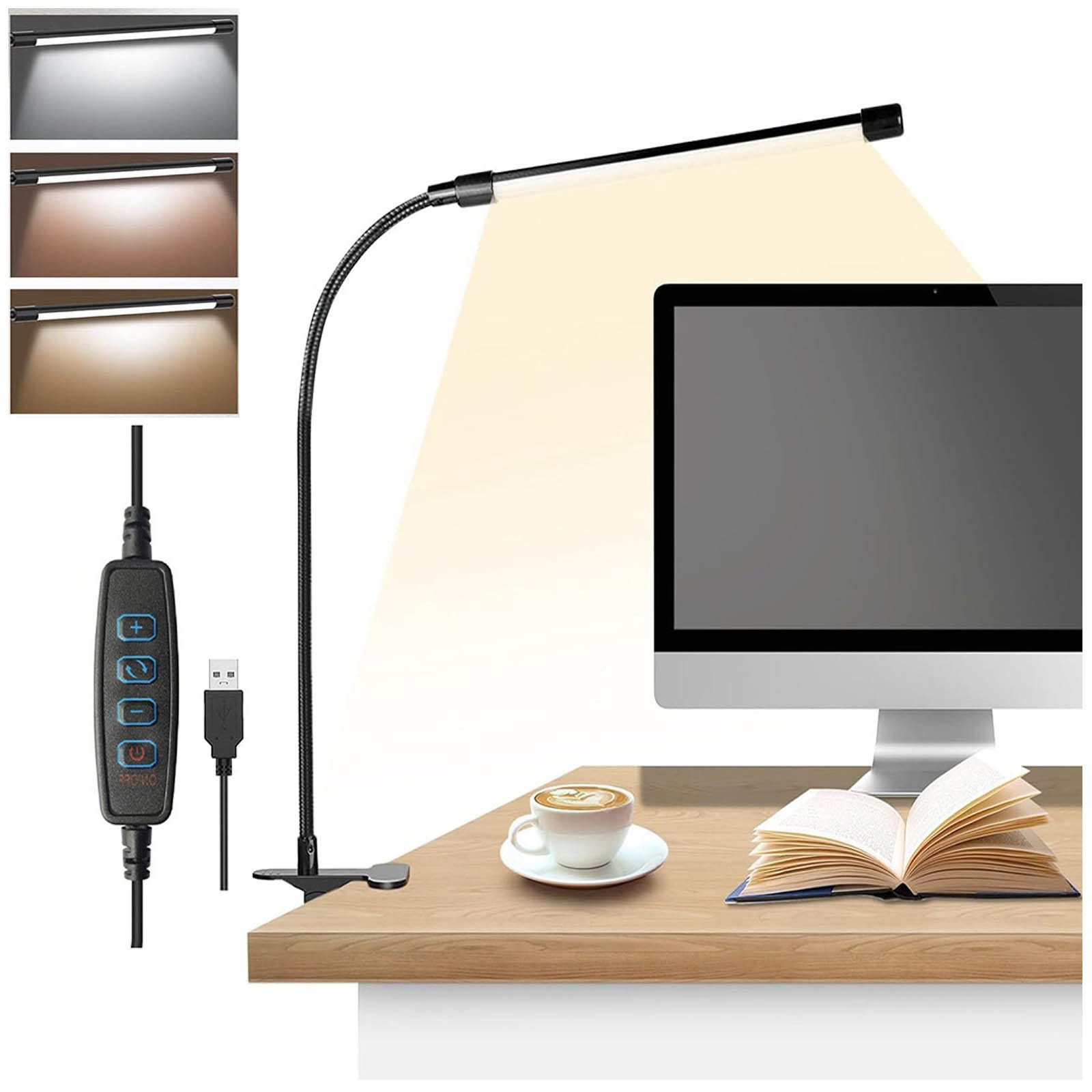 LED Schreibtischlampe LED Klemmleuchten,3 Farbtemperatur,Clip-on-Lampe,Leselampe Klemme