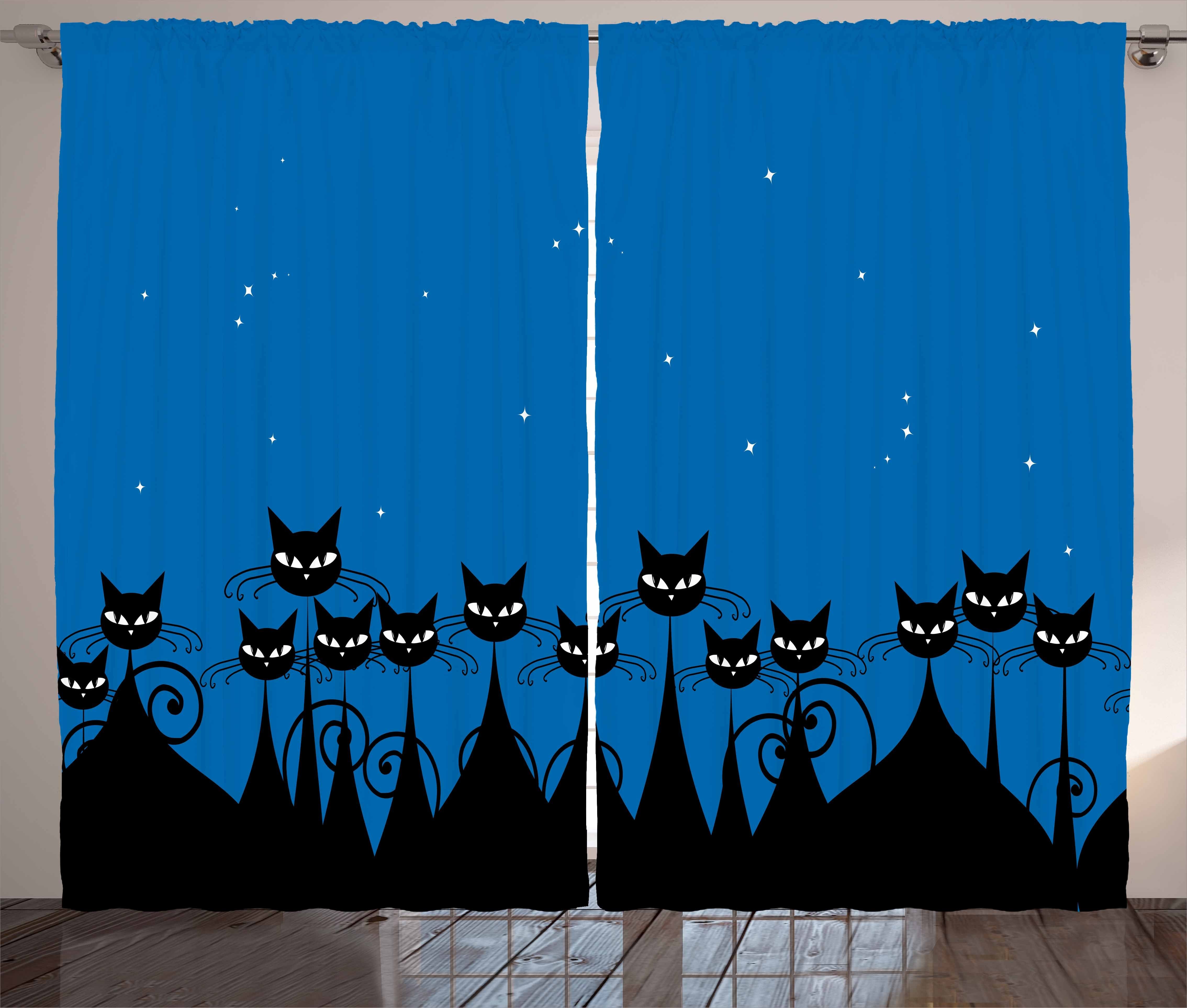 Gardine Schlafzimmer Kräuselband Vorhang mit Schlaufen und Haken, Abakuhaus, Nacht Schwarze Katzen Sternenhimmel