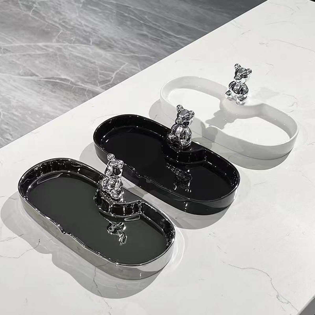 elegantes götäzer Waschtisch-Set ein Zahnputzbecher Silber Bär Glas, + Tassen aus Zwei Mundspülbecher Haushalts-Zahnputzbecher-Reinigungsset, - Tablett