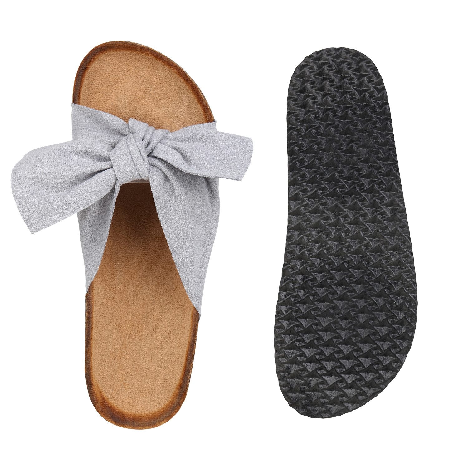 VAN HILL 833538 Pantolette Damen Sandalen Pantoletten Korkoptik Sommer Schlappen Hausschuhe