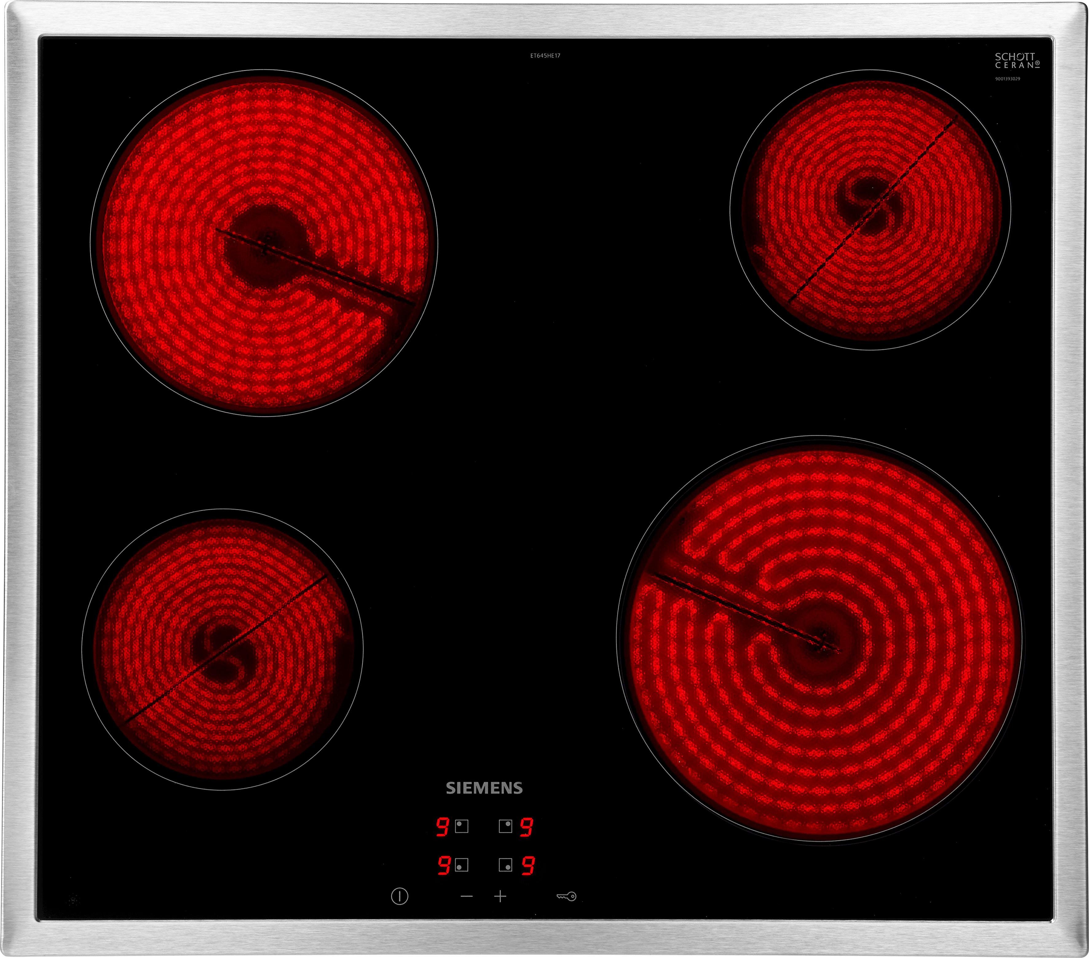 SIEMENS Elektro-Kochfeld von SCHOTT CERAN® iQ100 ET645HE17, mit Funktionsdisplay