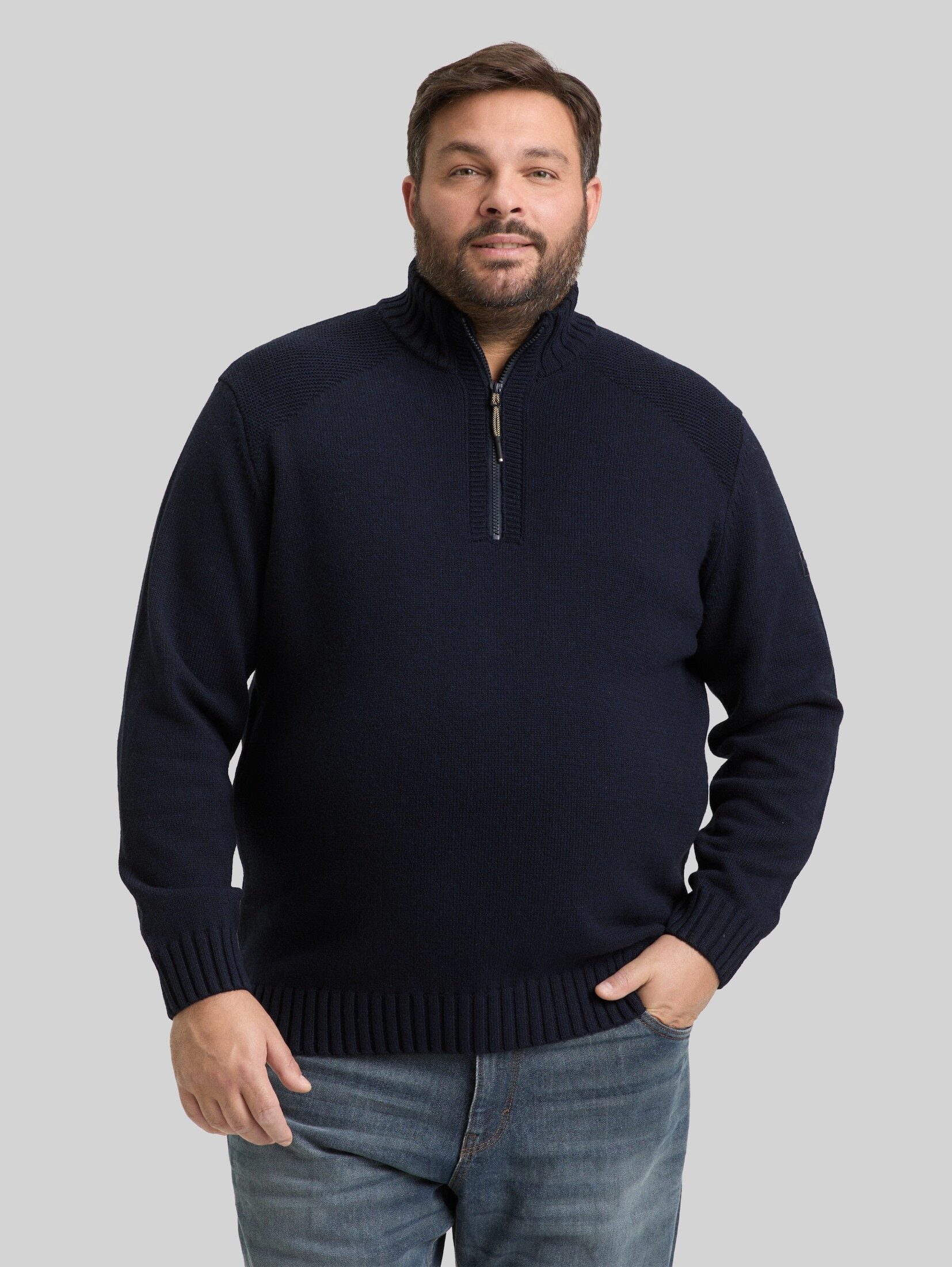 TOM TAILOR PLUS Strickpullover Pullover & Strickjacken Plus Size - Troyer Strickpullover mit Ripp-Details