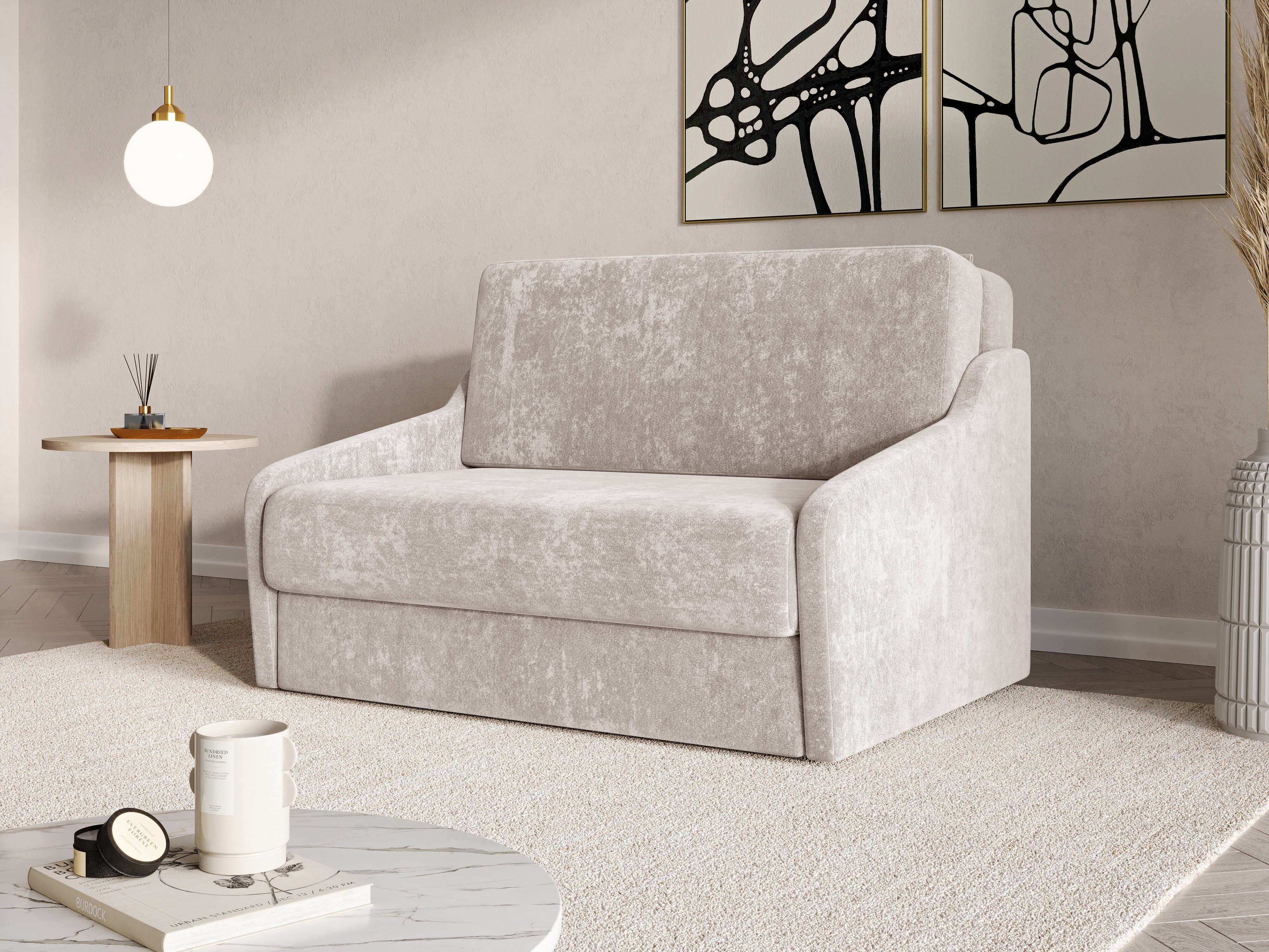 MOEBLO Schlafsofa FLY 120, Kindersofa mit Bettkasten & Schlaffunktion – Modernes Schlafsofa aus Chenille-Stoff VIBE, Ausziehbares Gästebett, Couch für Wohnzimmer & Gästezimmer, Maße (BxHxT: 135x90x115 cm)