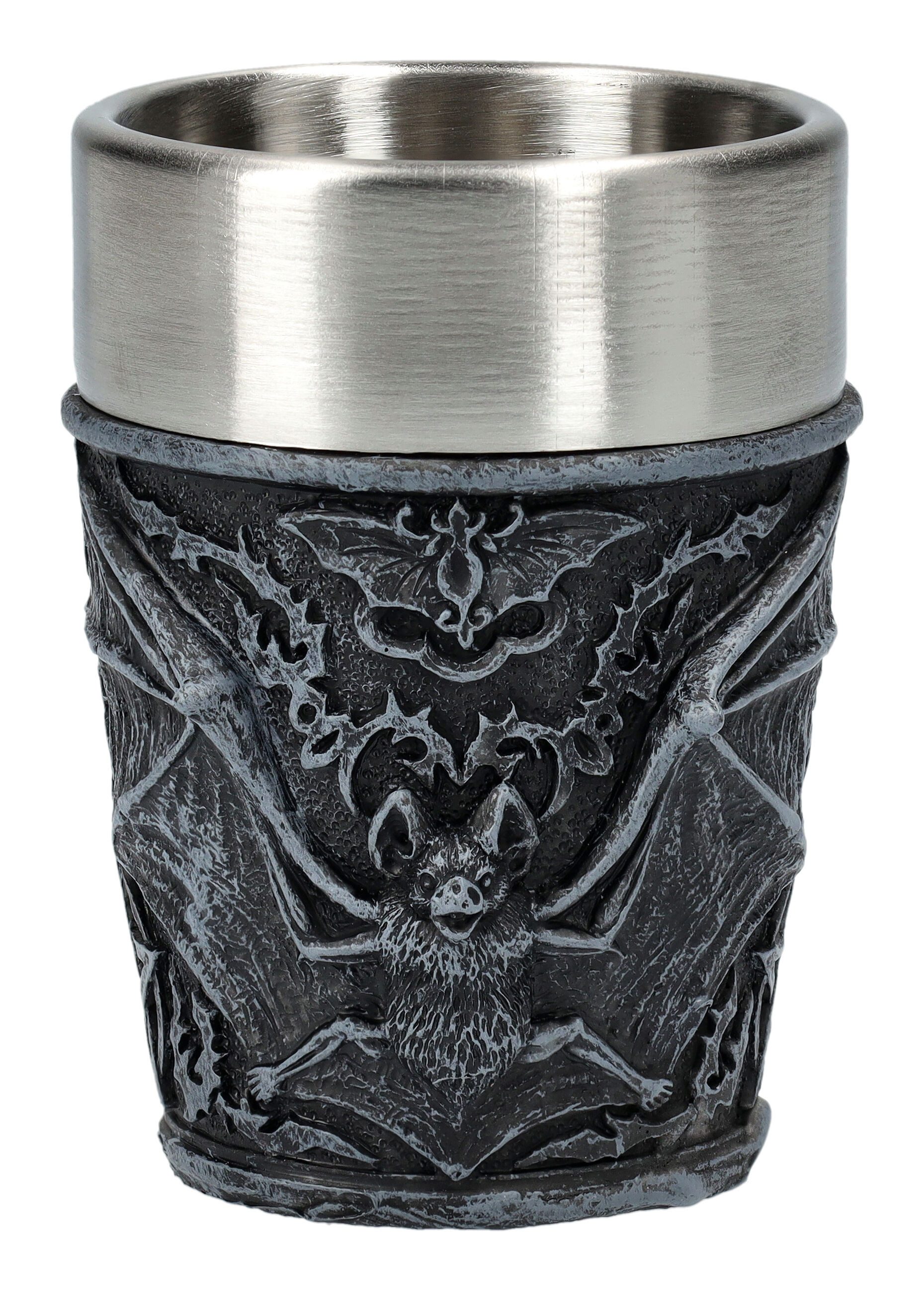 Figuren Shop GmbH Schnapsglas Schnapsbecher - Gothic Fledermaus - Dekoration Schnapsglas Stamperl, Kunststein (Polyresin), Edelstahl