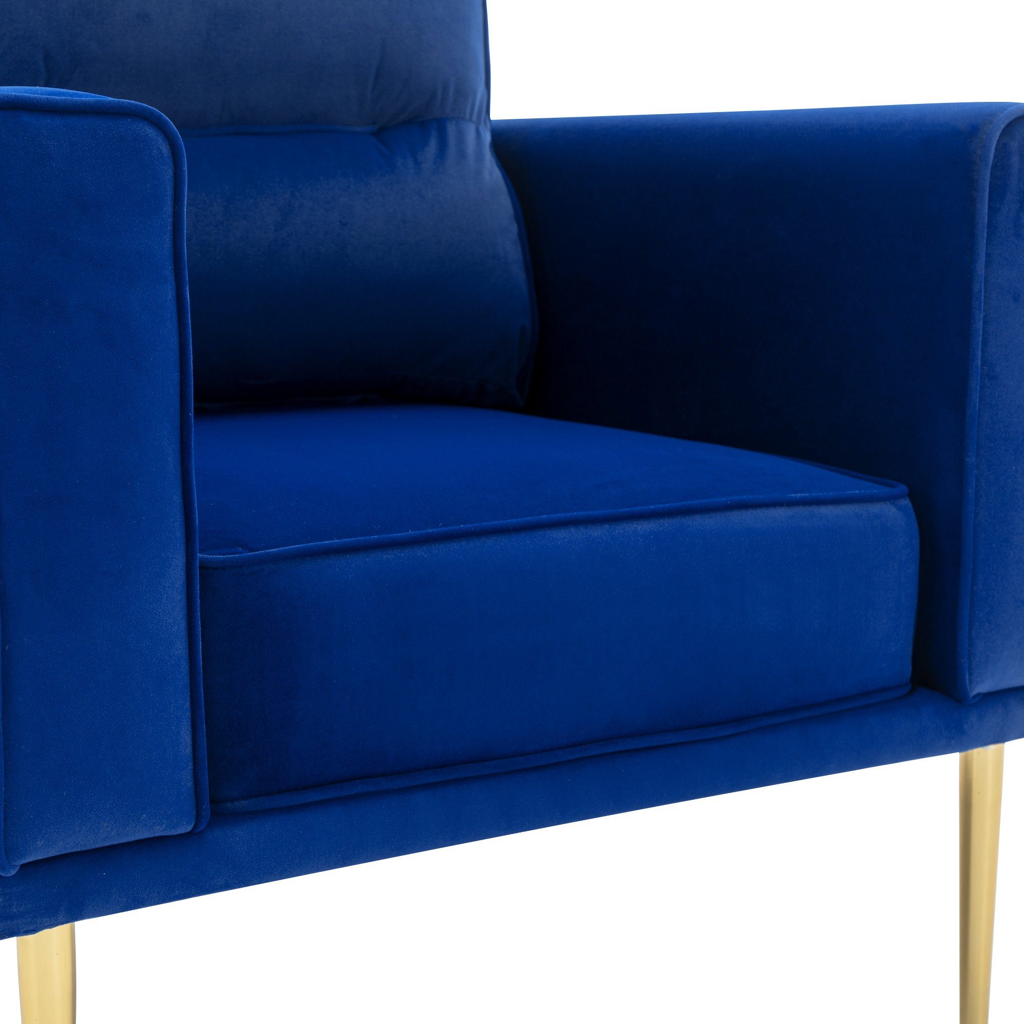 Ohrensessel, Sessel Einzelsofa, Ruhesessel, Samtbezug goldenen mit Merax Blau Relaxsessel, Metallbeine,