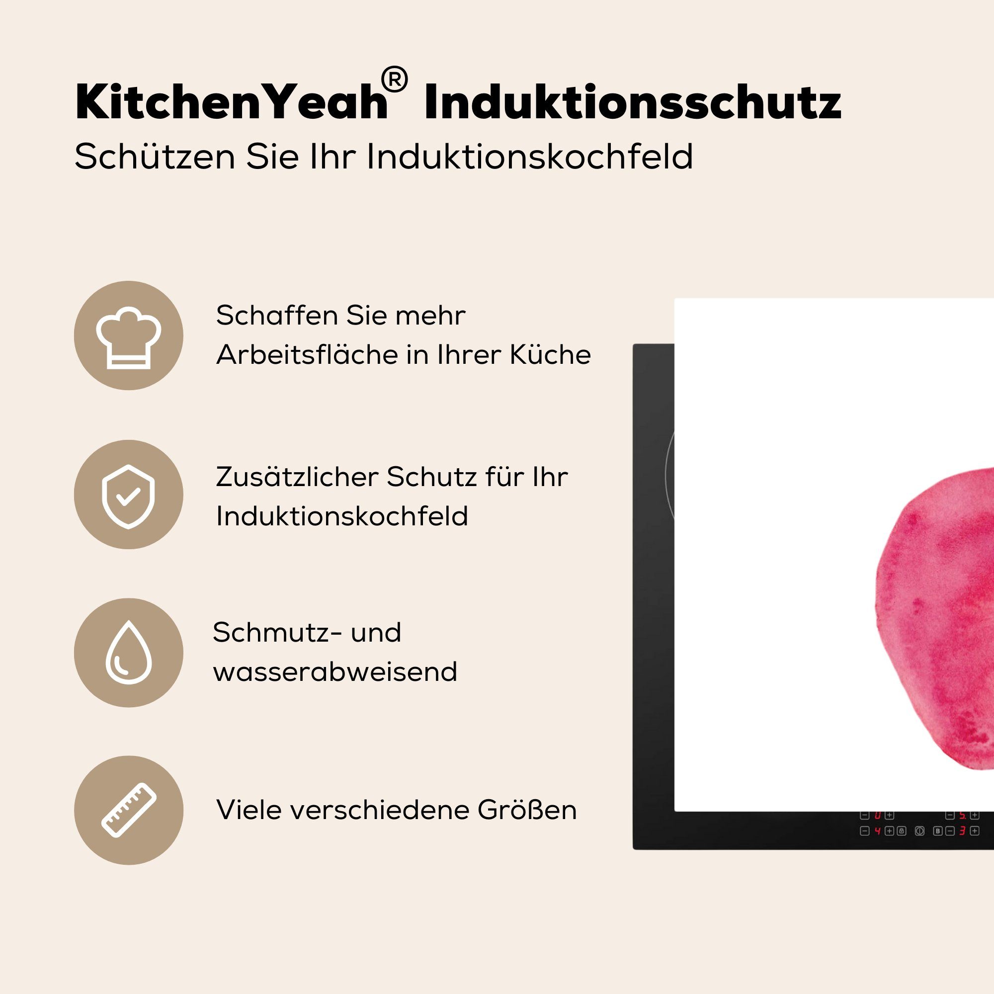 küche, (1 die Obst - - Induktionskochfeld Herdblende-/Abdeckplatte Schutz Vinyl, für tlg), Weiß, Apfel 81x52 Ceranfeldabdeckung MuchoWow cm,