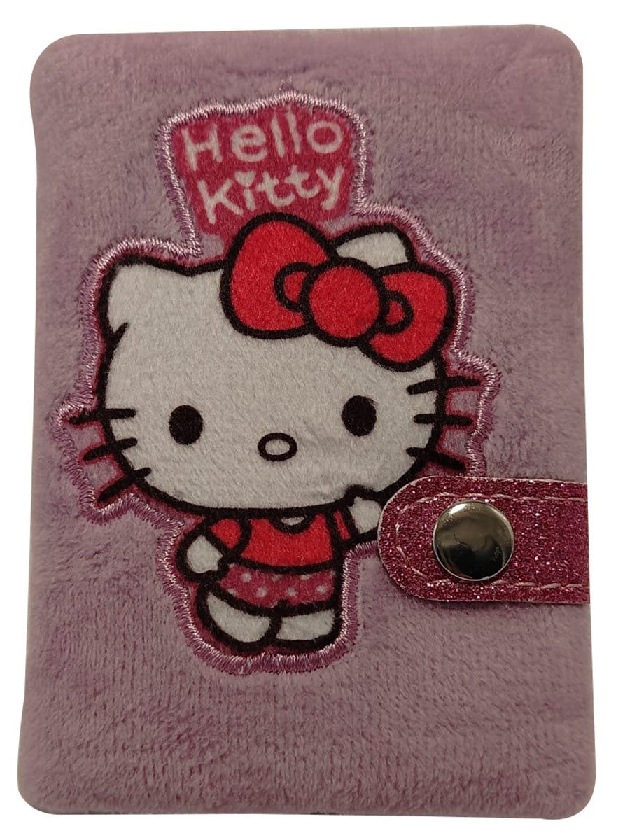 Notizbuch Hello Kitty Mini-Notizbuch, Notizheft mit Plüsch-Cover, lila, Glitzer
