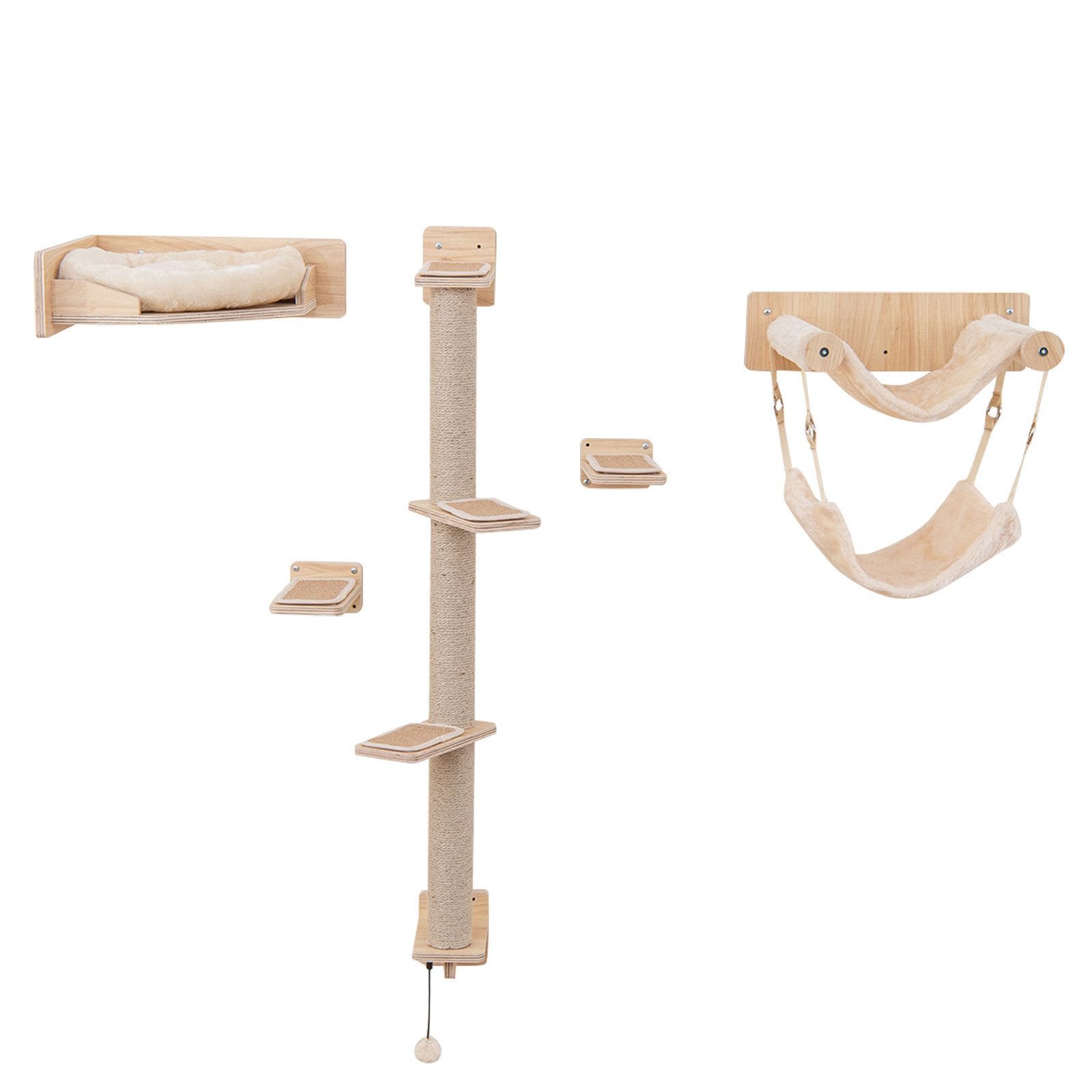 KOMFOTTEU Kratzbaum, Kletterwand mit 2 Hängematten, Bett, Treppenstufen günstig online kaufen