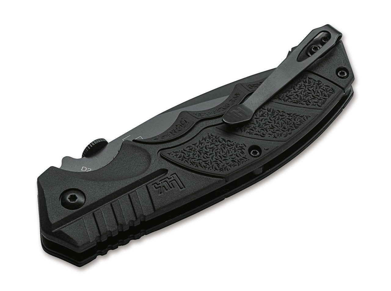 Heckler & Koch Taschenmesser Heckler & Koch SFP Tactical Folder All Black Einhandmesser mit gummier, (1 St), Einhandmesser, Edelstahlklinge, Teilwellenschliff, Rettungsmesser