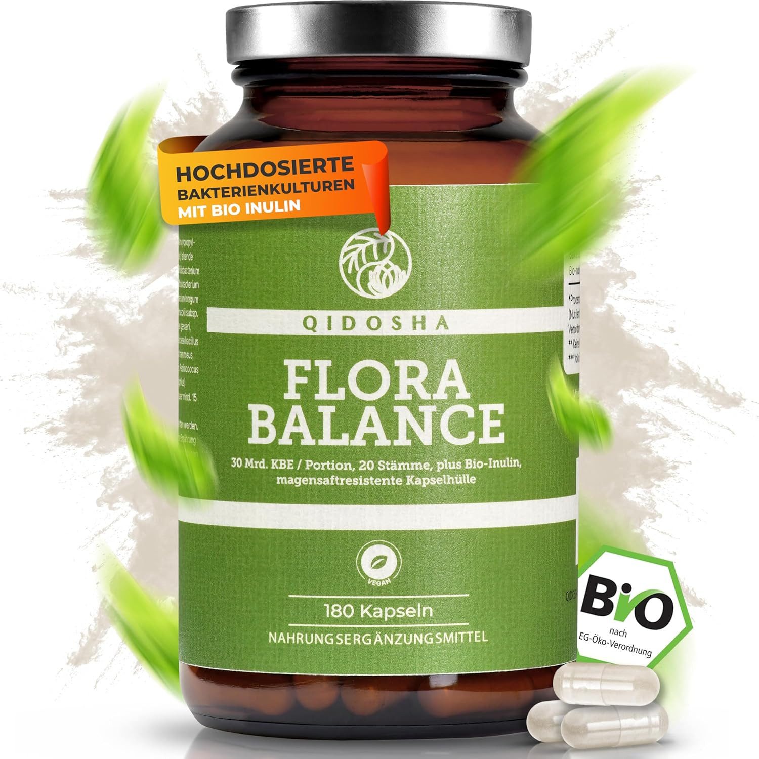 QIDOSHA FLORA BALANCE Bakterien-Kulturen-Komplex Kapseln, 180 St., 91.6 g, 20 Bakterienstämme mit Bio-Inulin