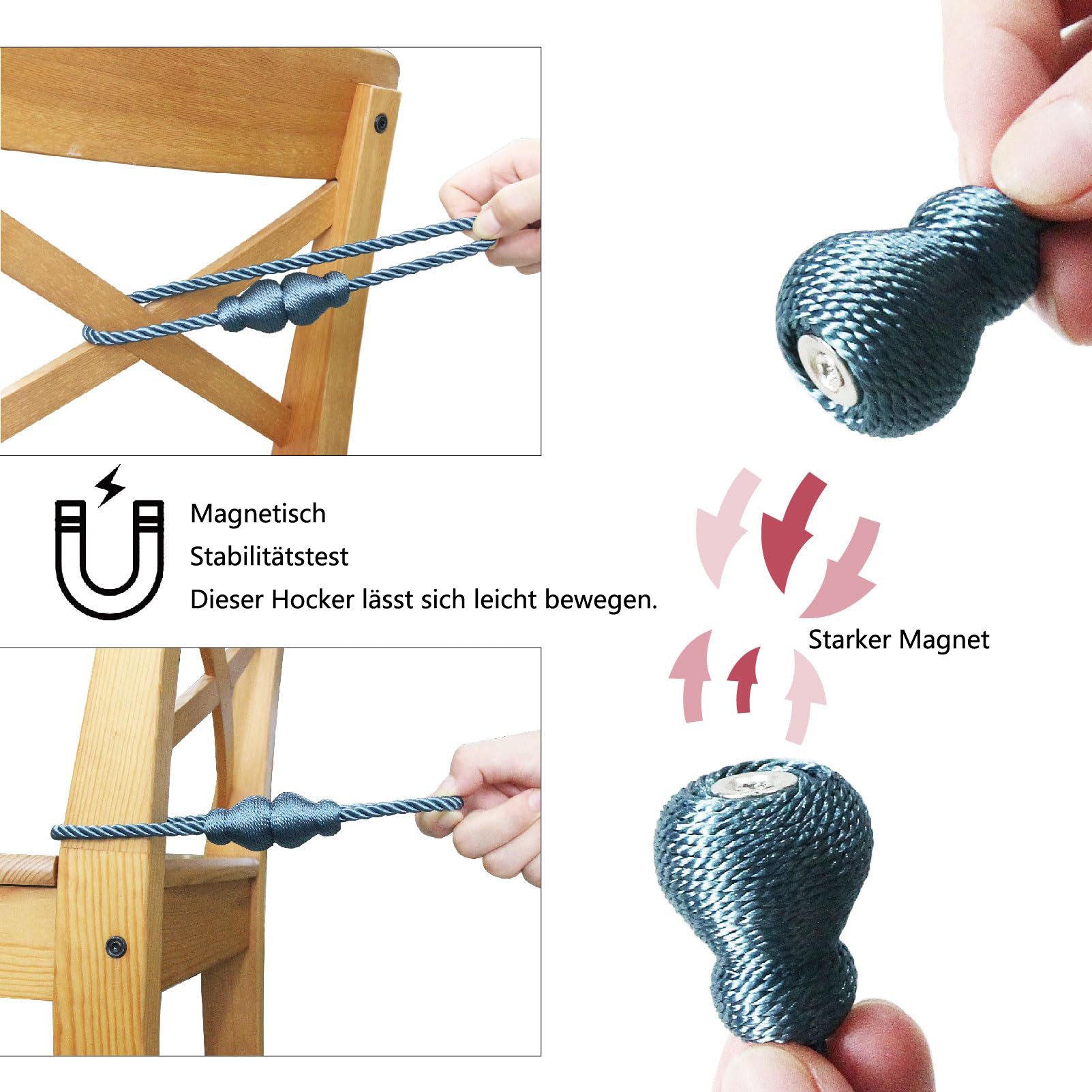 Agger Raffhalter Magnetische Raffhalter 2 Stück für Vorhänge – Dekorative Seil, (2-tlg), Raffhalter mit Magnetverschluss für Innen- und Außenbereich – Bild 3 von 5