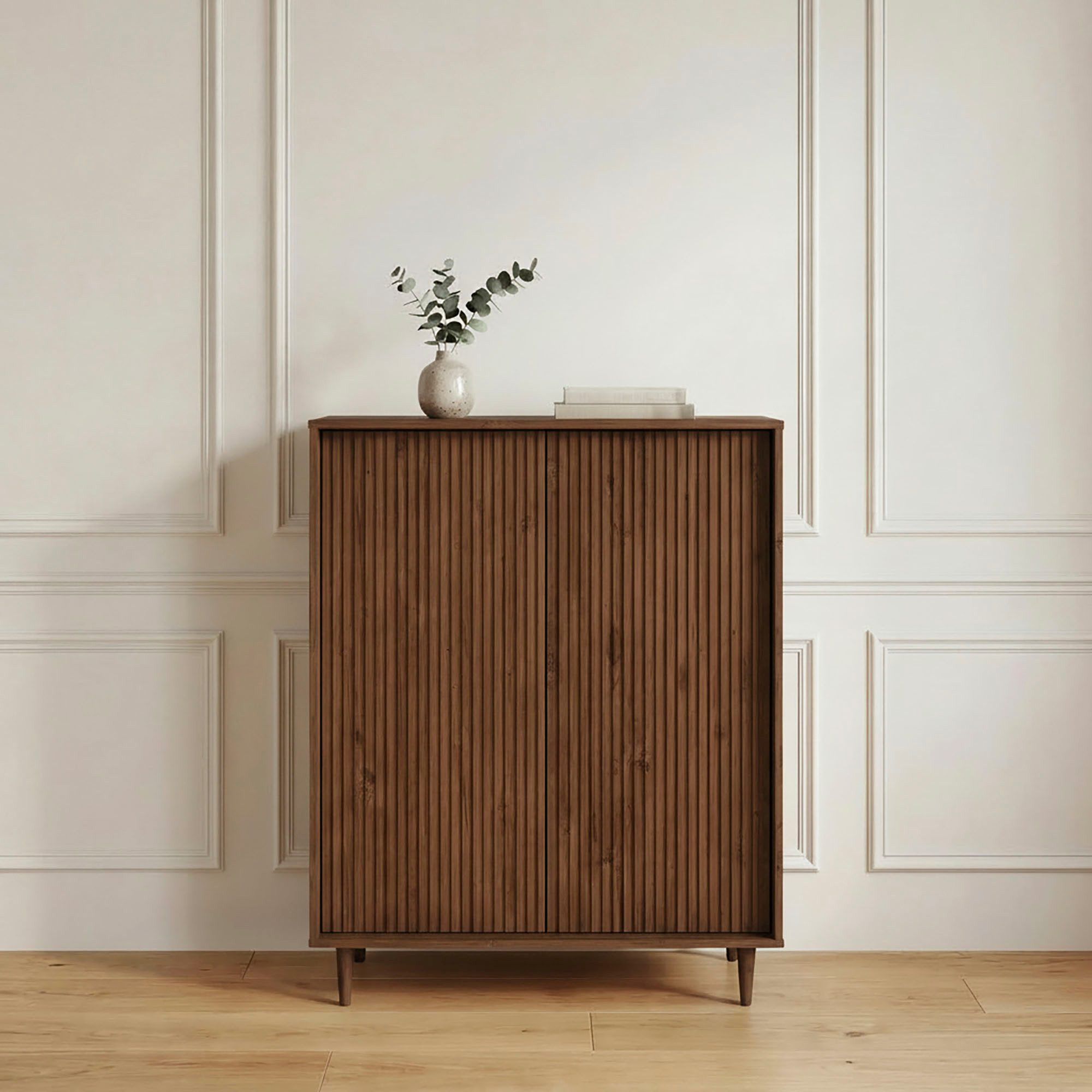 OTTO home Highboard Malmedy Front mit gefrästen Rillen, Kommode Midischrank aus massivem Kiefernholz, Push-to-open, B 100 cm