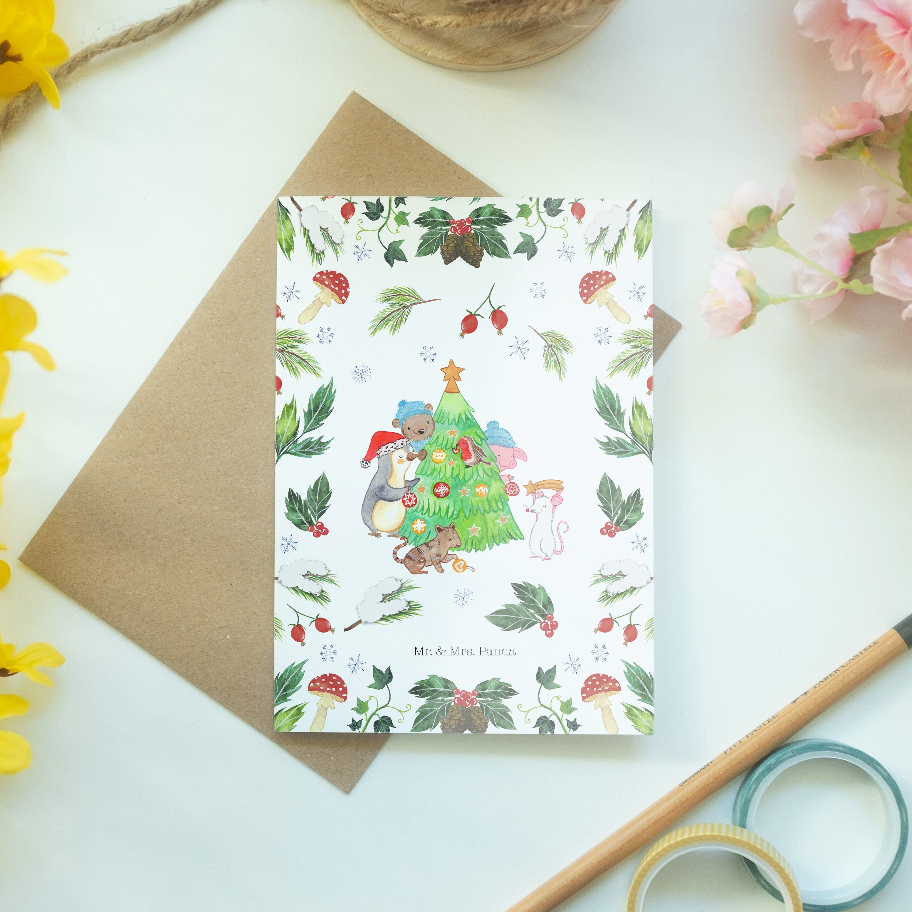 schmücken Weihnachtsbaum Geschenk, Mrs. Panda - & Geburtstagskarte, Grußkarte - Mr. Weiß Advent