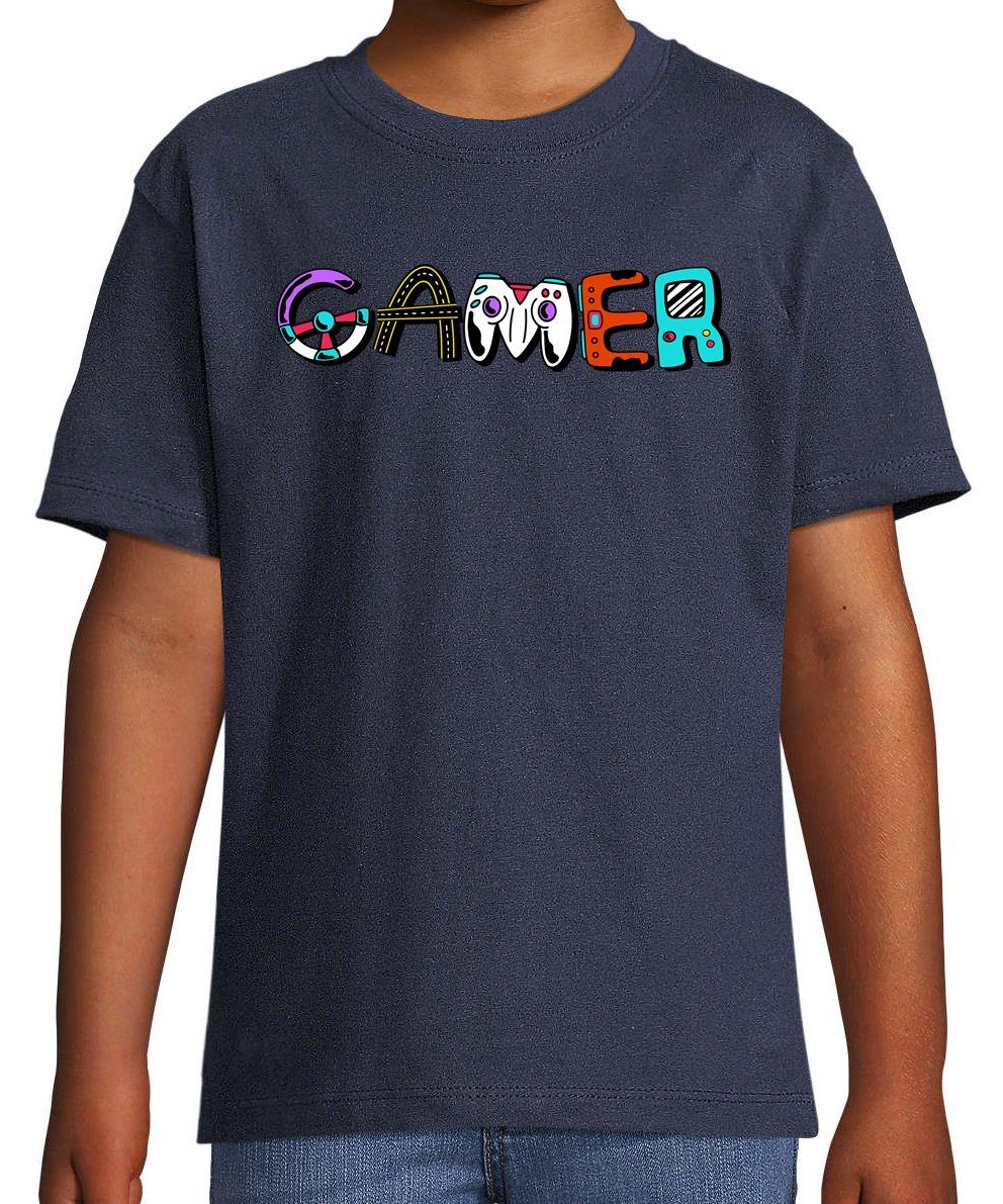 Gamer Shirt und trendigem für Mädchen Youth Frontprint Designz Kinder Navyblau Jungen mit T-Shirt