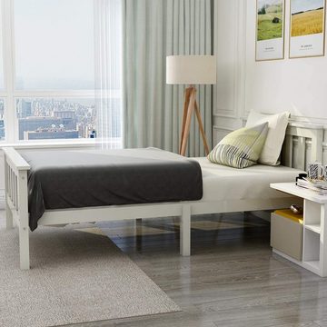 Merax Einzelbett mit Lattenrost,Jugendbett mit Kopfteil, Bettgestell aus Massivholz, Holzbett 90x200cm
