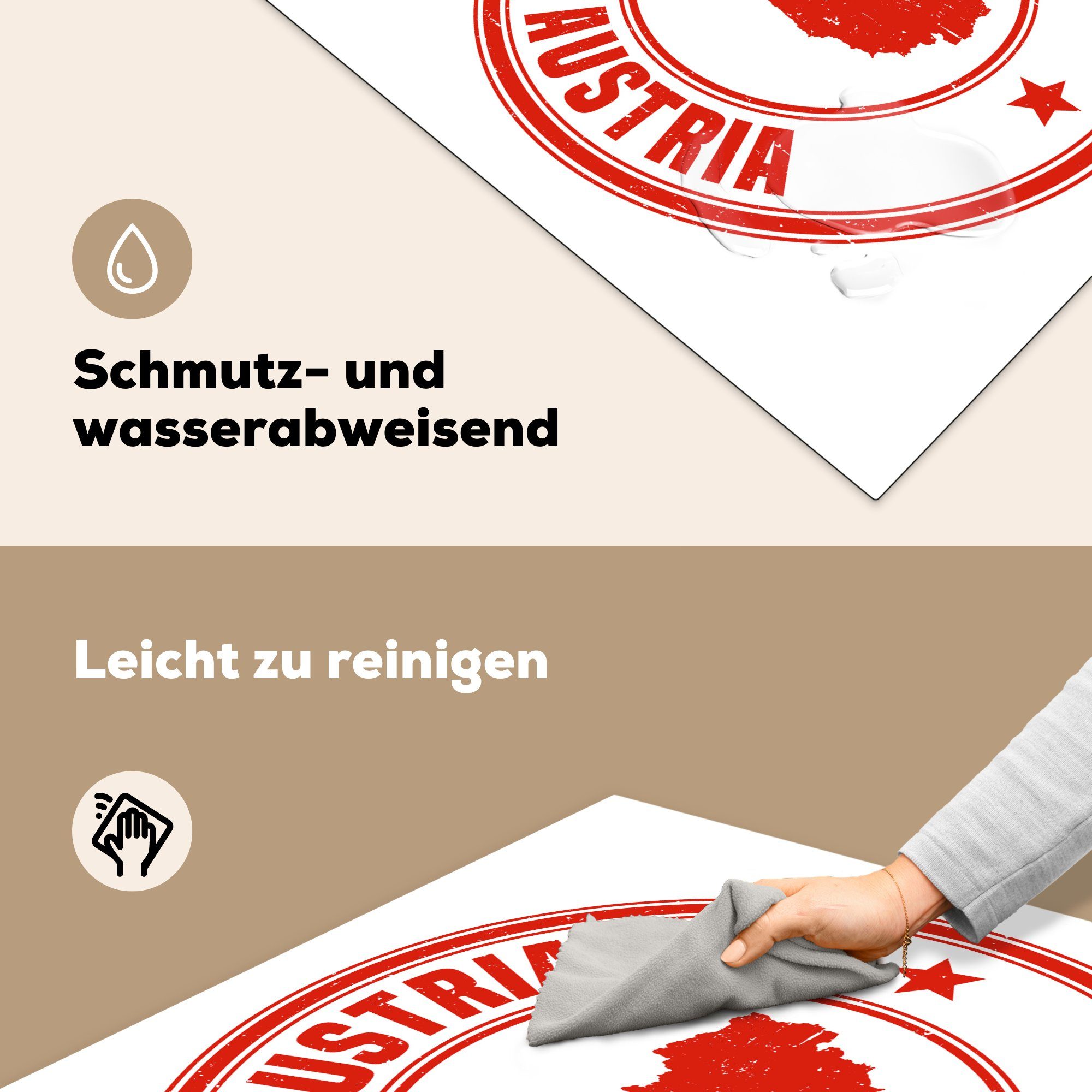 MuchoWow Herdblende-/Abdeckplatte Eine Illustration einer tlg), küche Österreichs, Vinyl, cm, Ceranfeldabdeckung, Arbeitsplatte (1 78x78 roten Briefmarke für
