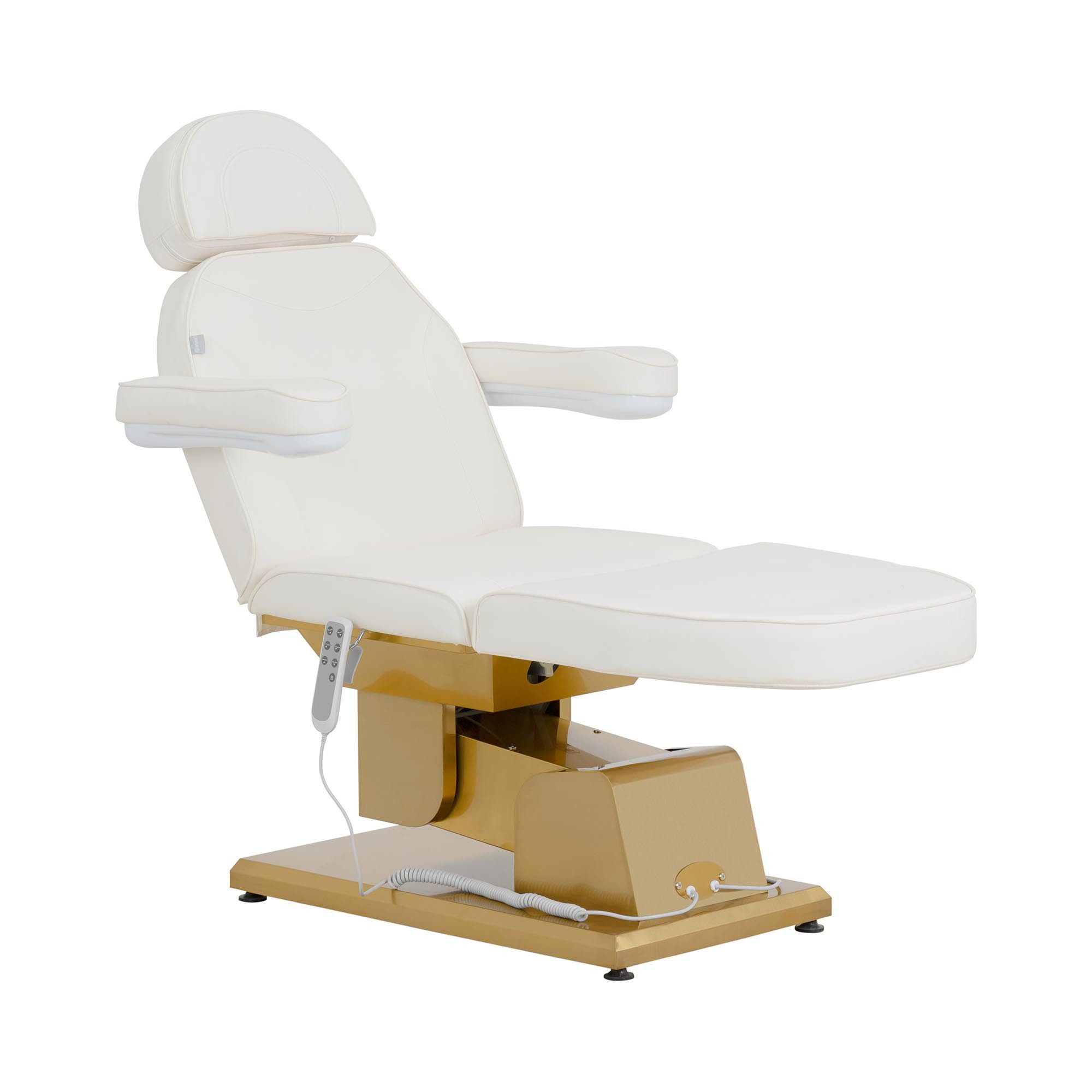 Physa Massageliege Elektrische Kosmetikliege 200 kg beheizbar 3 Motoren Fernbedienung, Golden, Weiß