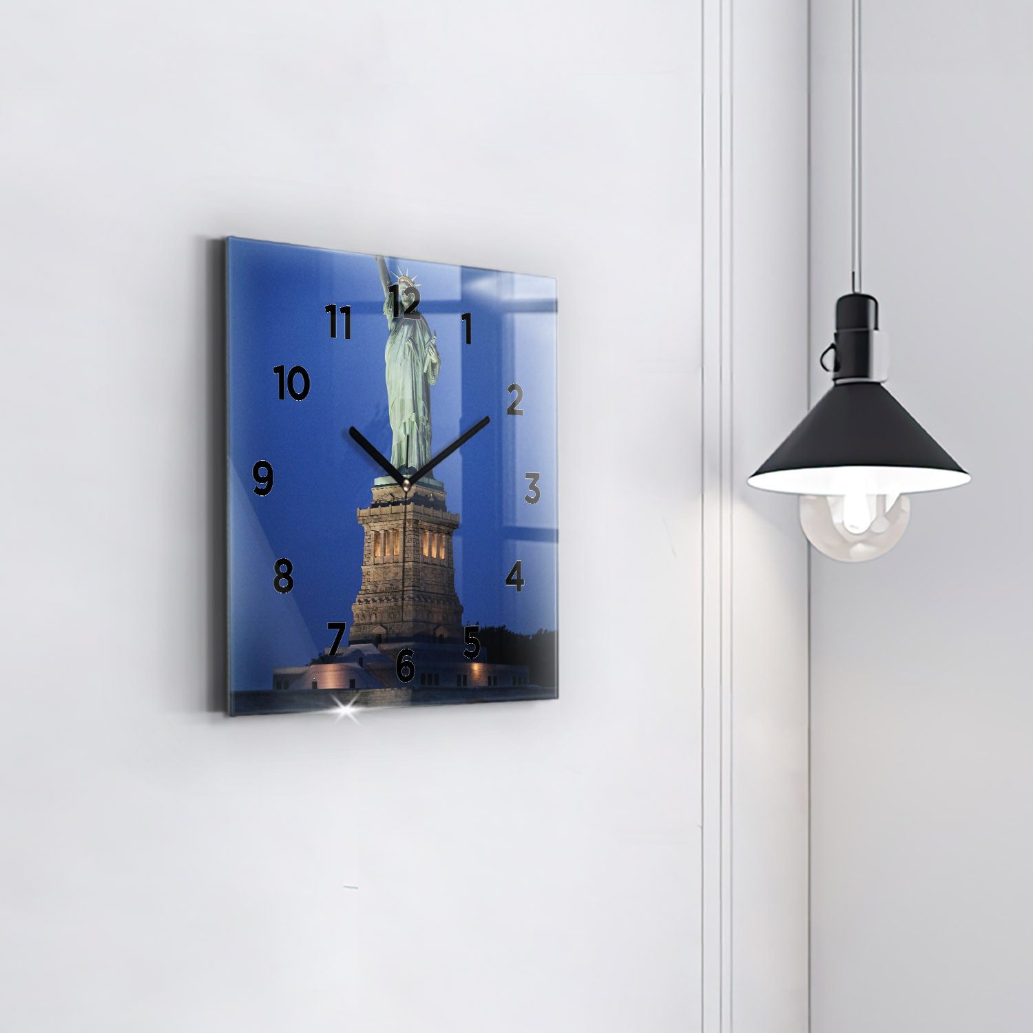 Tulup Wanduhr Glas Wanduhr Mit Motiv Freiheitsstatue New York Wanduhr Aus Glas