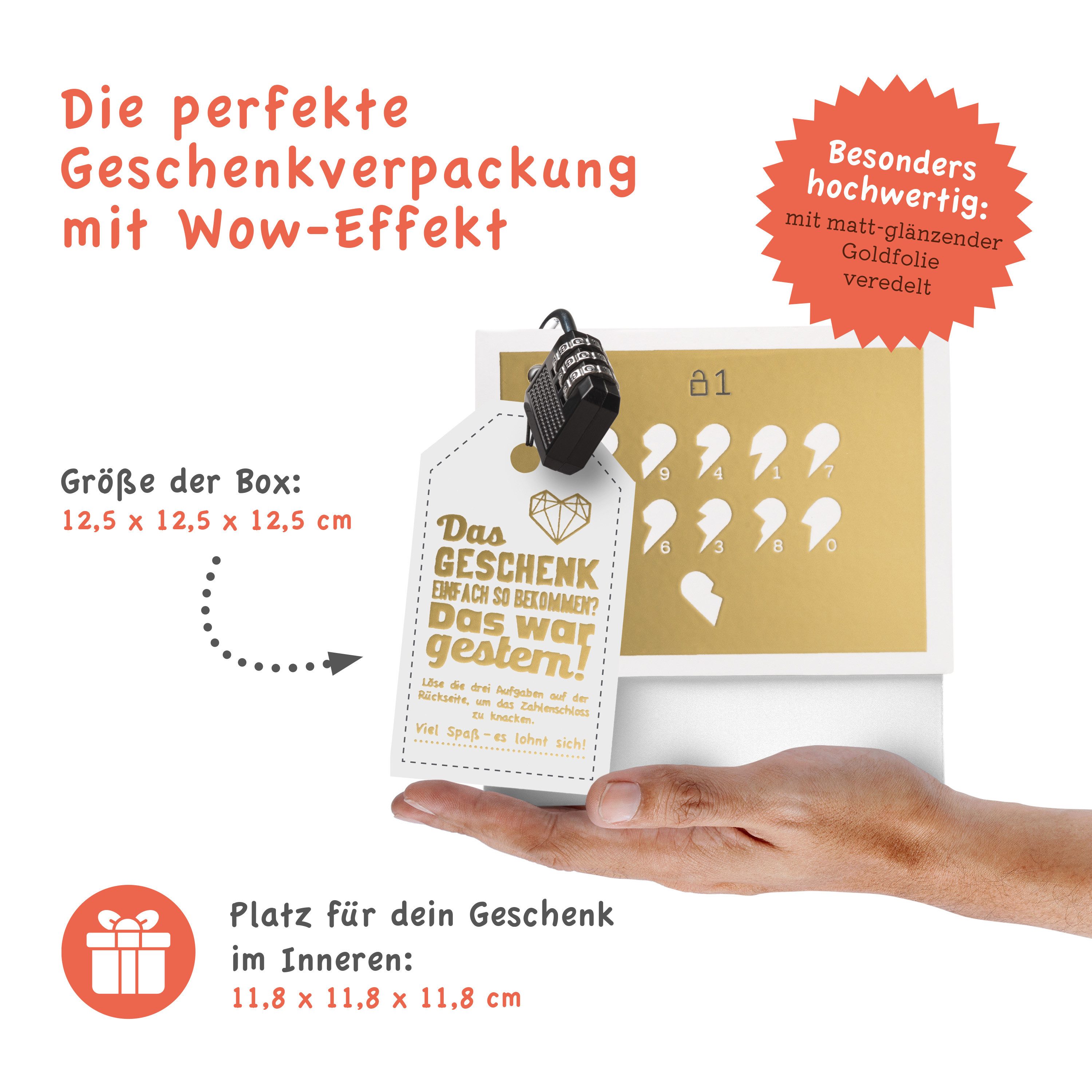 SURPRISA Geschenkbox Geschenkbox mit Samt und Glanz, Rätselbox für Geschenke und Gutscheine, zum Valentinstag, Jahrestag, Hochzeitstag