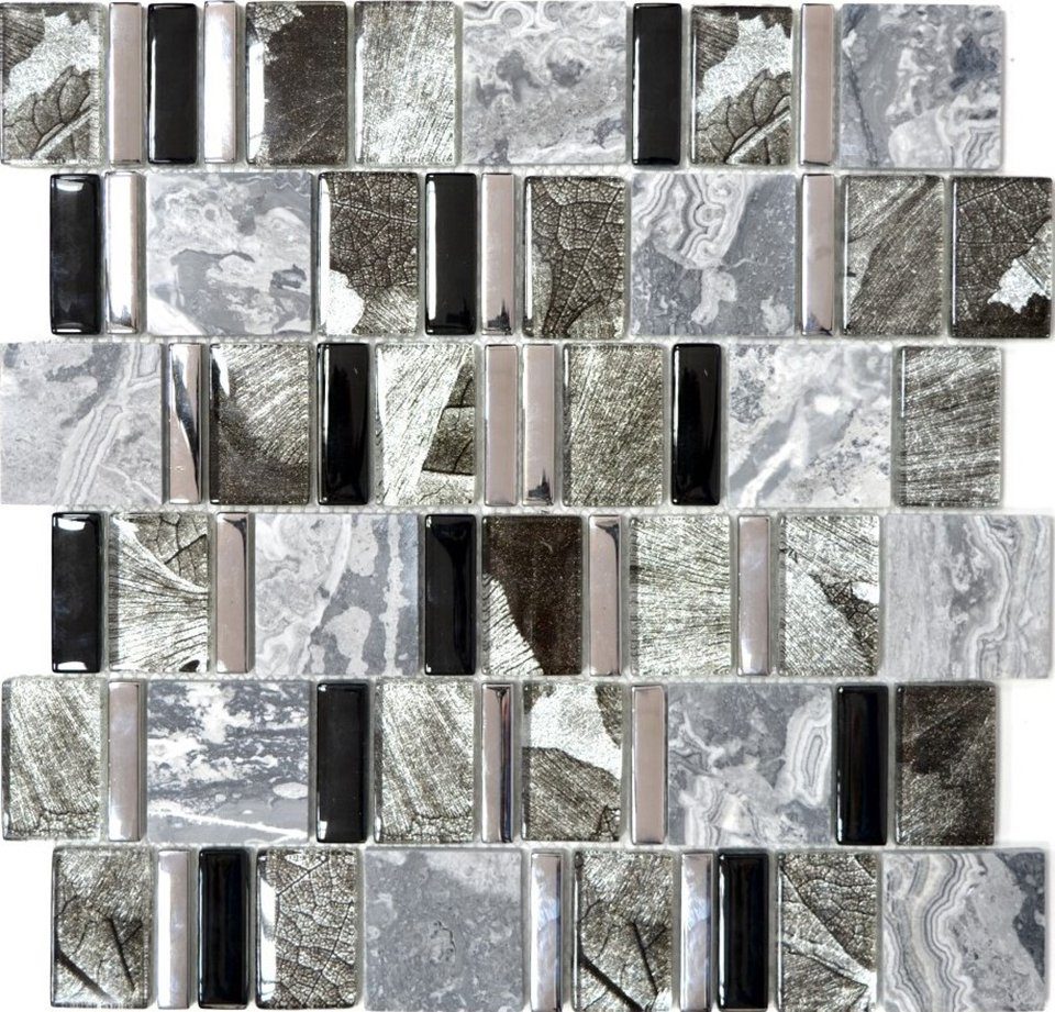 / Naturstein glänzend grau Glasmosaik Mosaik Mosaikfliesen schwarz 10 Matten Mosani