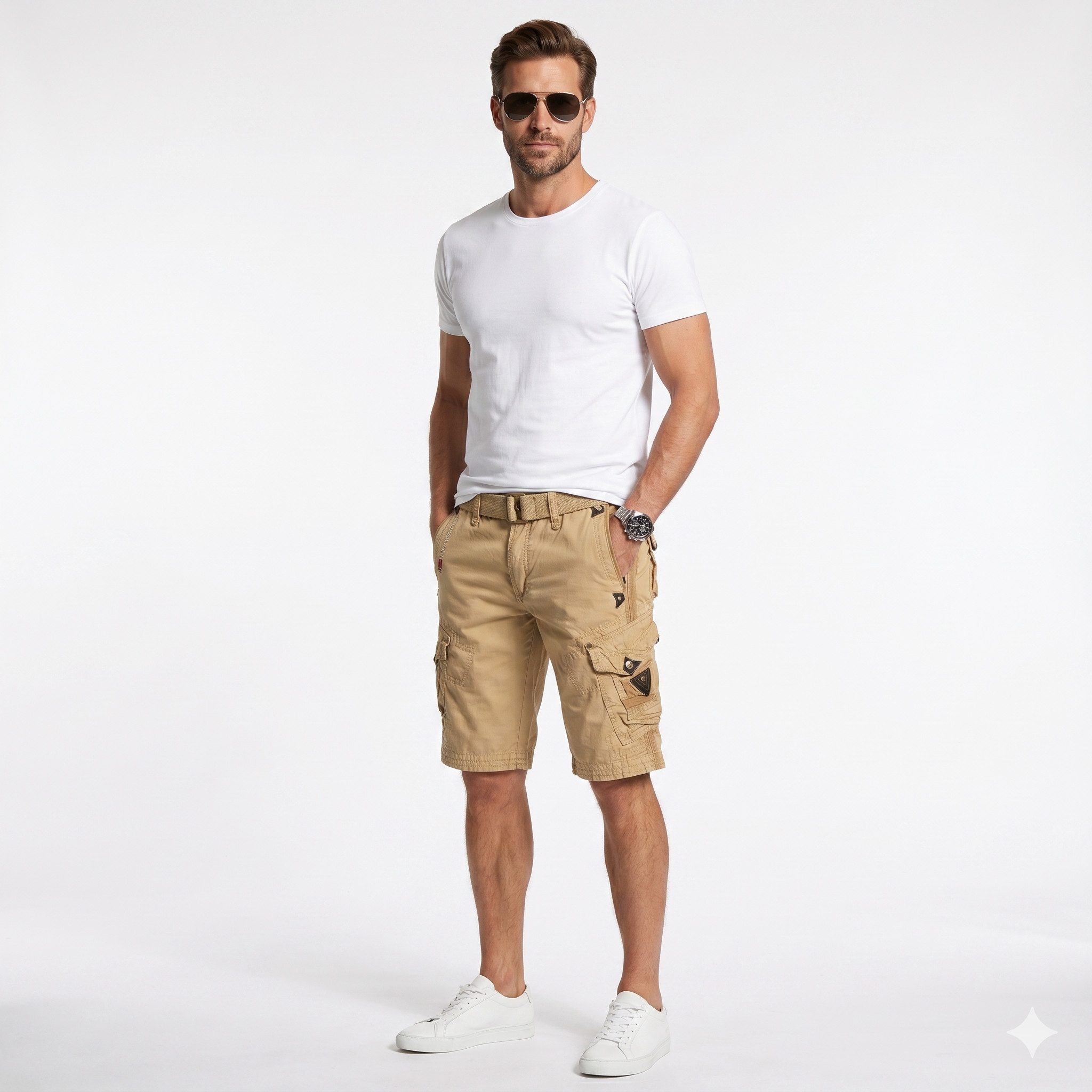 Geographical Norway Cargoshorts kurze Hose aus Baumwolle, Sommer-Bermuda (1-tlg) Herrenshorts mit Gürtel Größe S bis 5XL