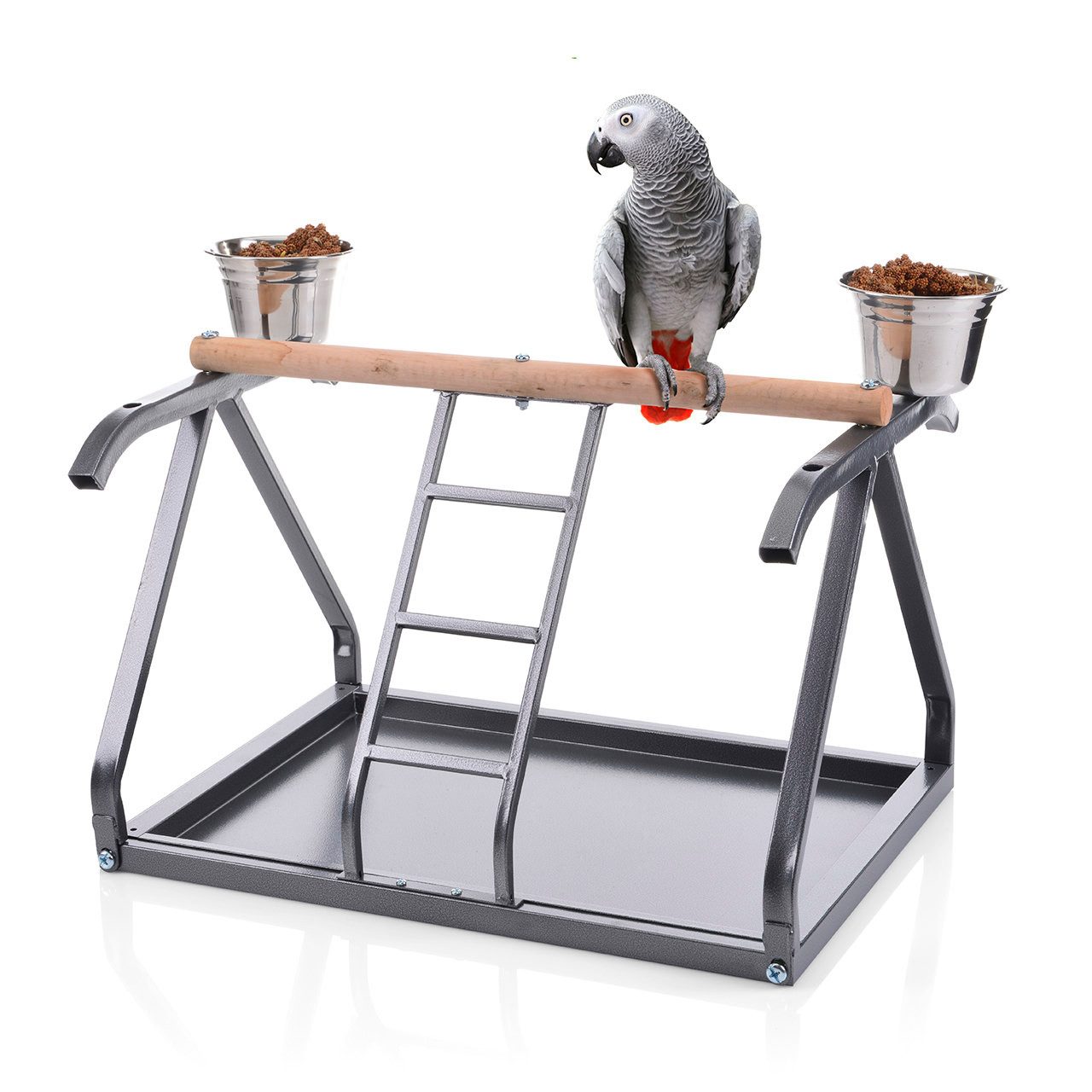 Montana Cages Vogelspielplatz Papageien Tischfreisitz, inkl. 2 Edelstahlnäpfe, Freisitz für Vögel, Antik