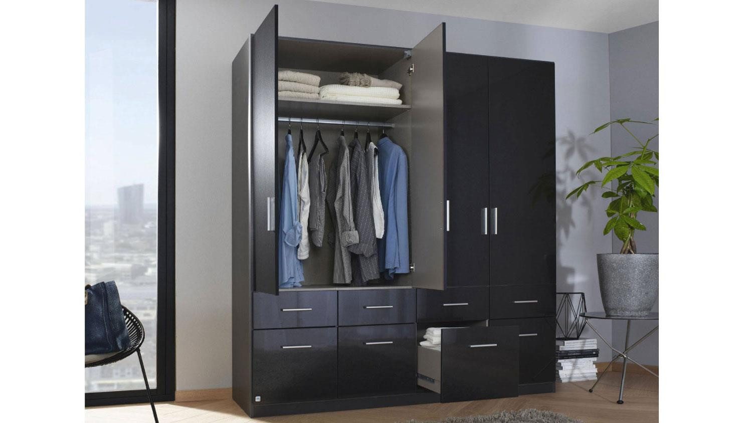rauch BLUE Kleiderschrank Kleiderschrank Celle ca. 181x197 cm 8 Schubladen grau hochglanz