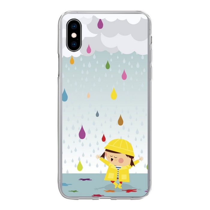 MuchoWow Handyhülle Illustration eines Kindes umgeben von bunten Wassertropfen Handyhülle Apple iPhone Xs Smartphone-Bumper Print Handy