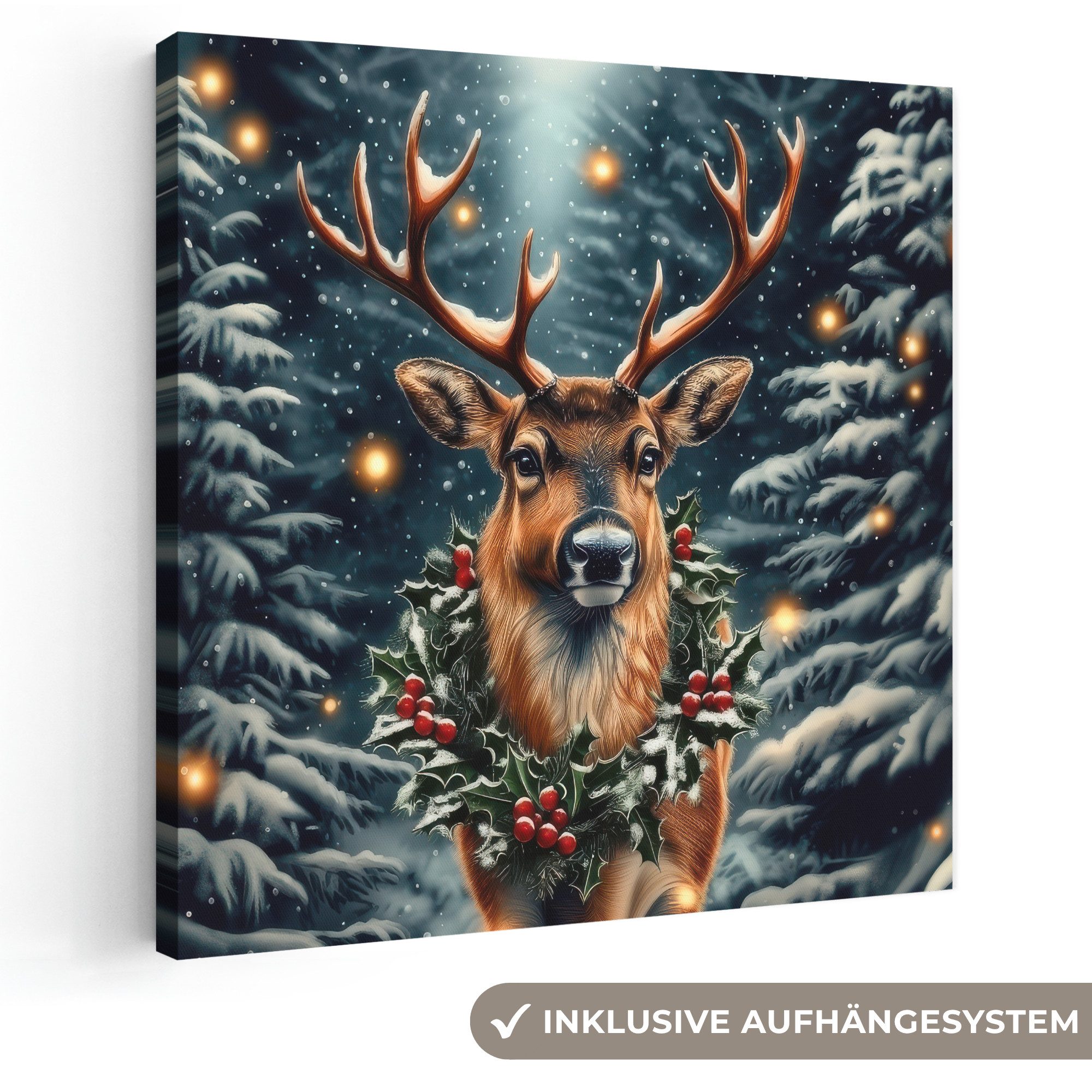 OneMillionCanvasses® Leinwandbild Weihnachten - Magie - Wald - Farbenfroh, Fotodruck (1 St), Wandbild, Deko Schlafzimmer Wohnzimmer Flur 20x20 cm